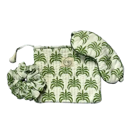 Mascherina e accessori per il sonno in cotone Green Palm
