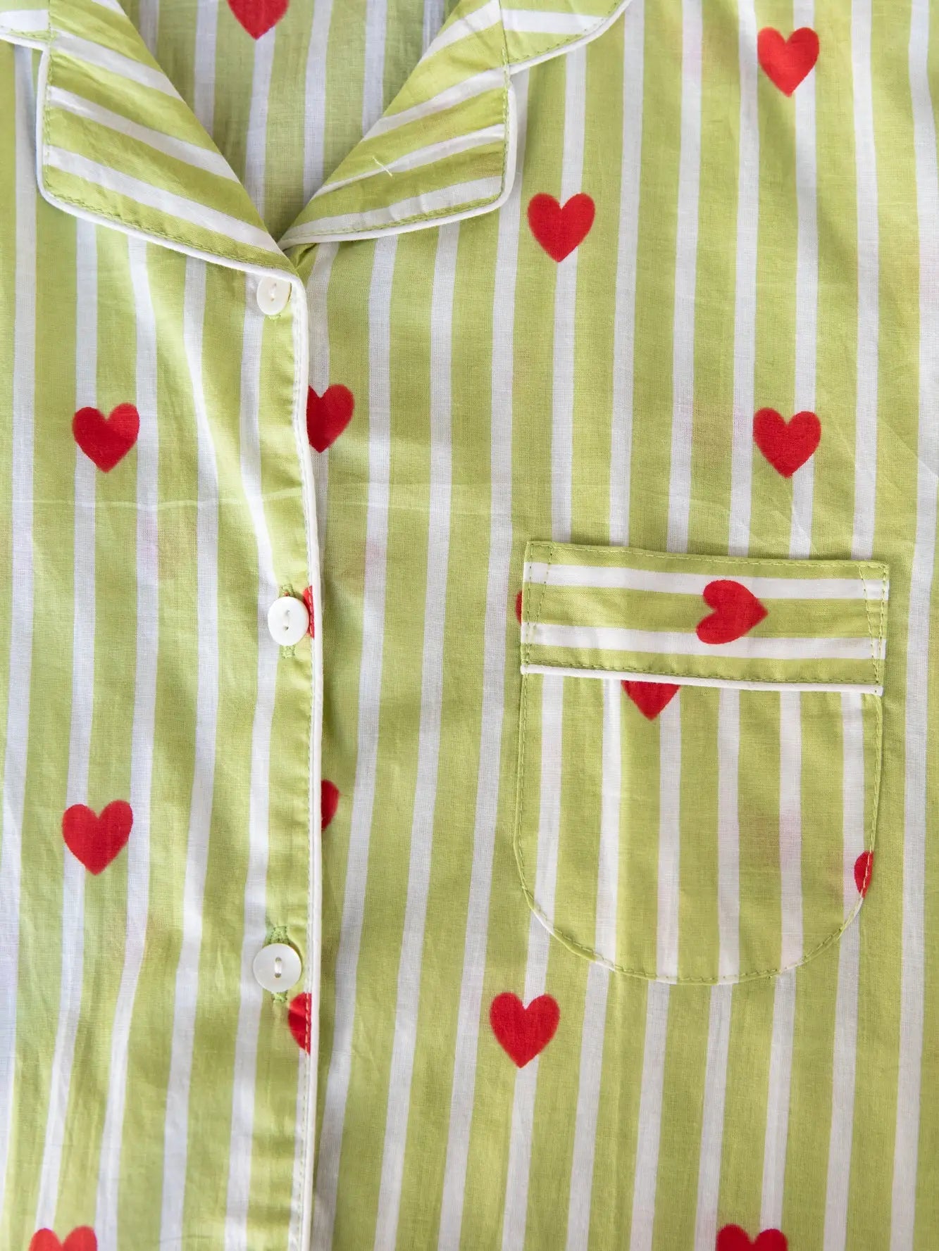 Pigiama Completo righe verdi e cuori