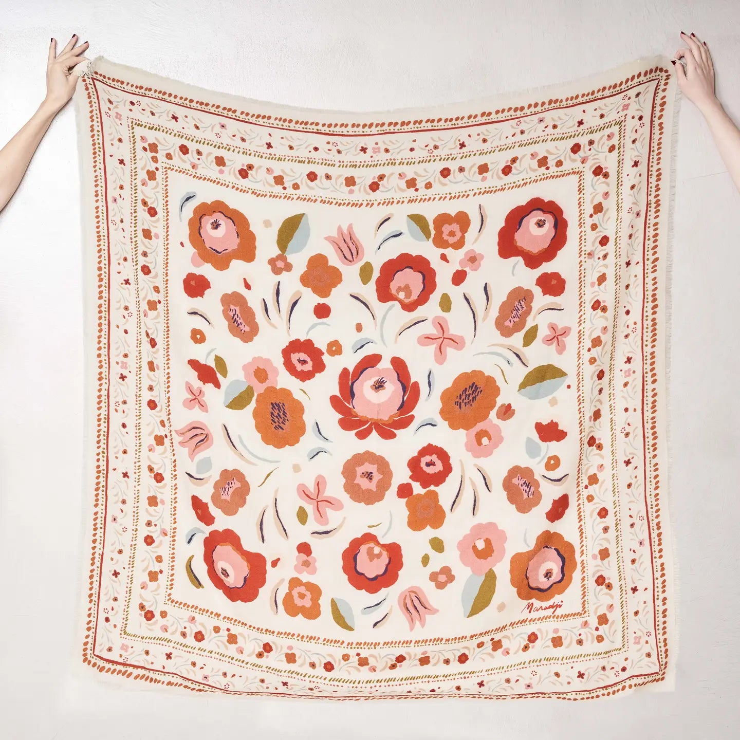 Scialle IN LANA E SETA BALKANS bianco e rosa