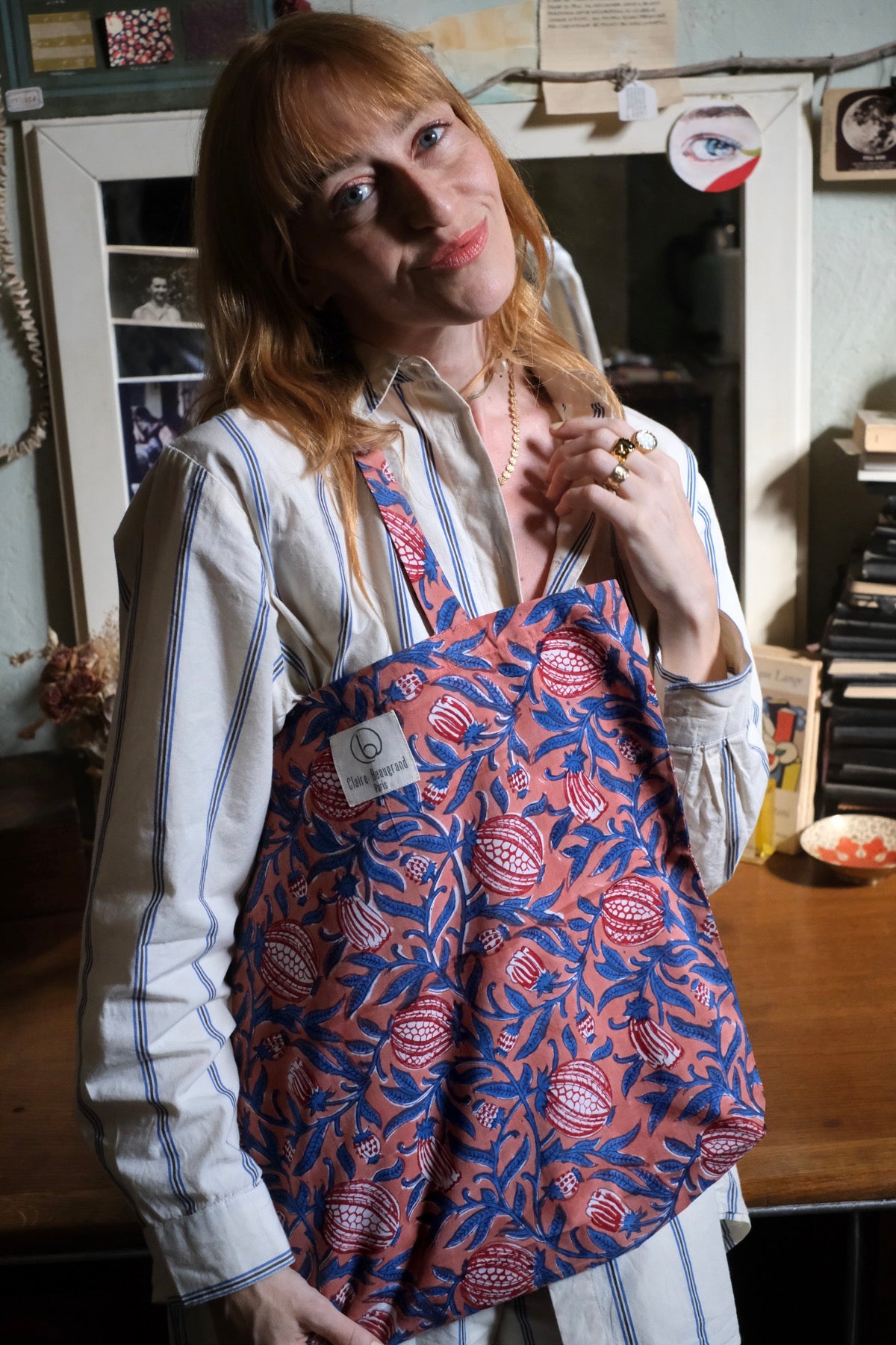 Borsa shopper cotone Melissa Terracotta e Blu