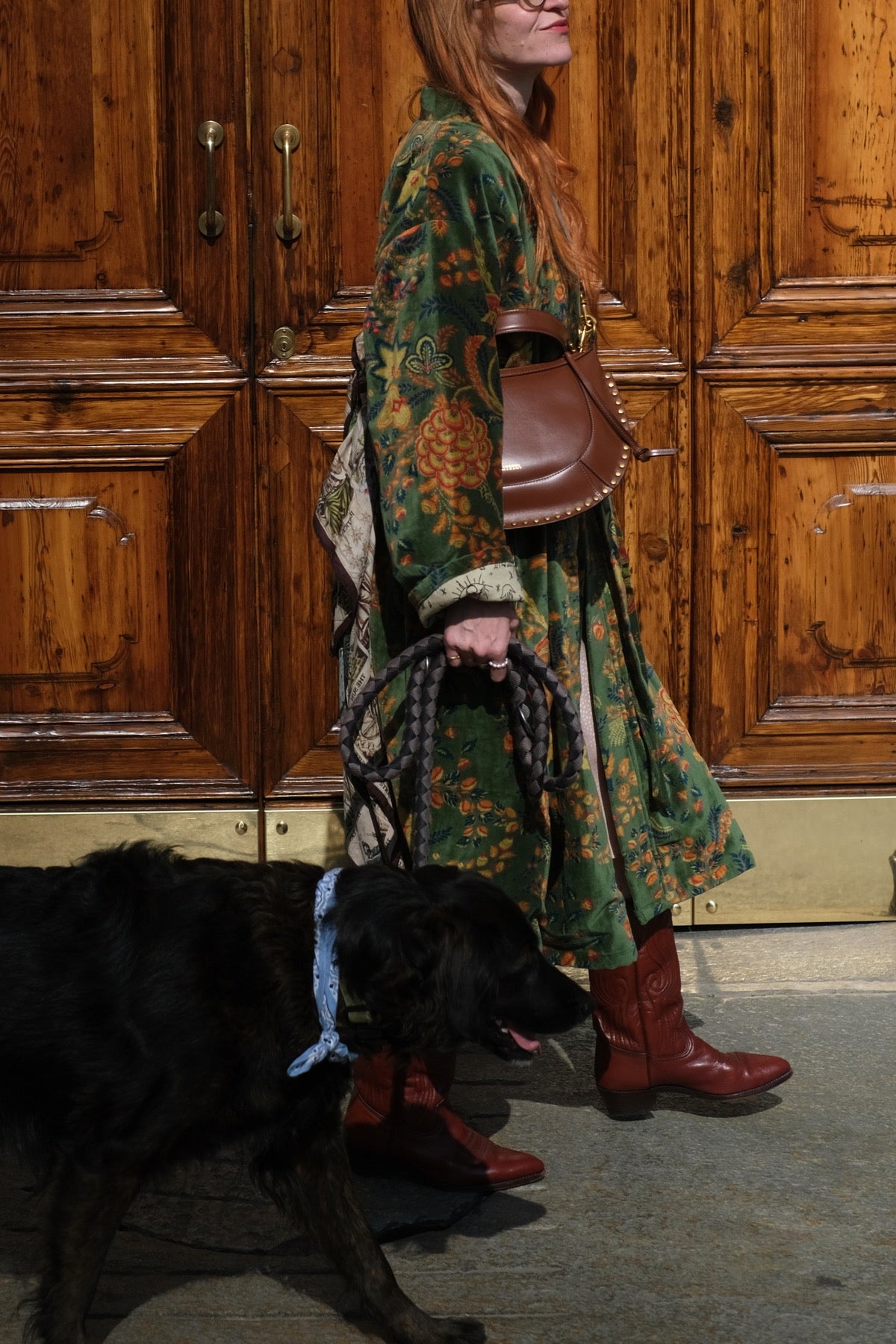 Cappotto kimono in velluto verde luminoso