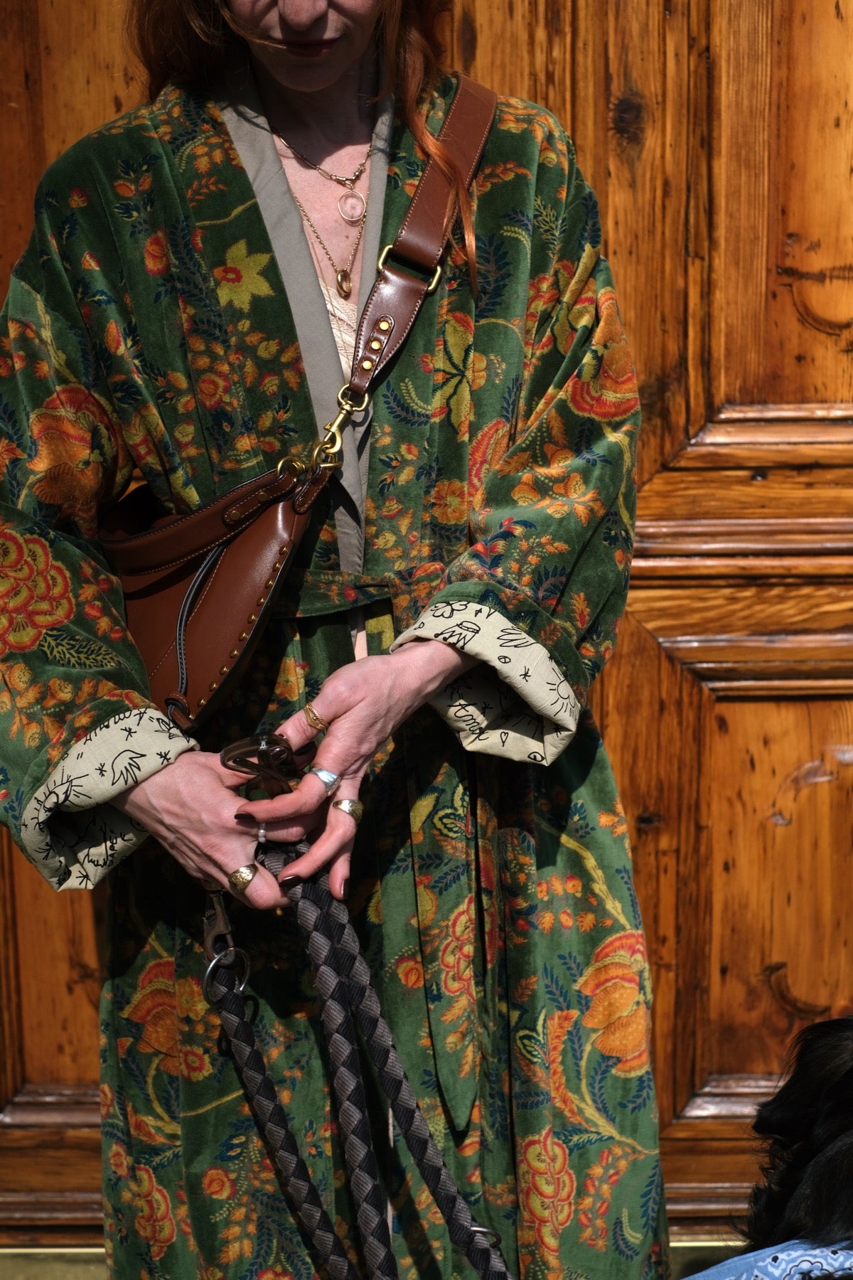 Cappotto kimono in velluto verde luminoso