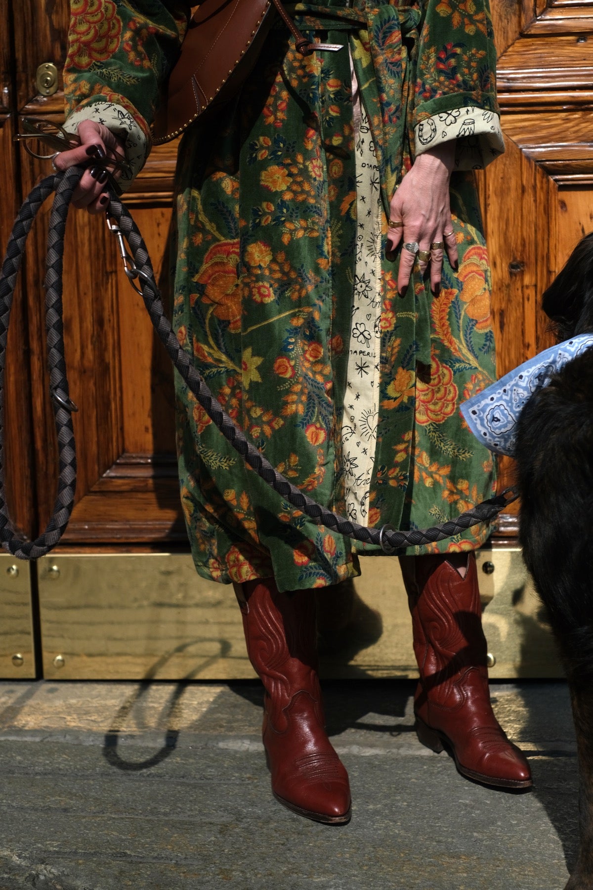 Cappotto kimono in velluto verde luminoso
