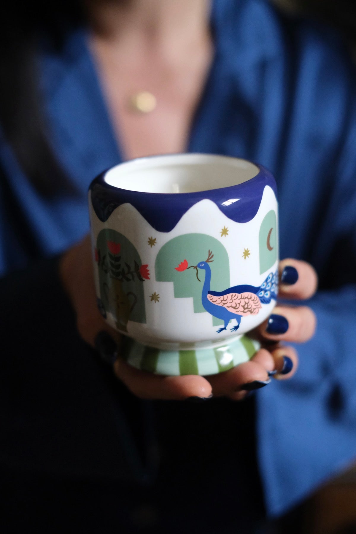 Candela "Peacock" Ceramica - Misted Lime