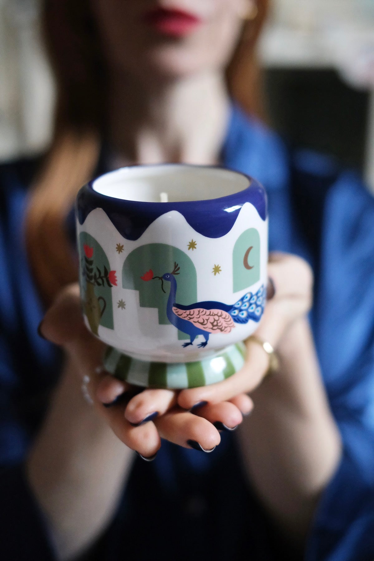 Candela "Peacock" Ceramica - Misted Lime