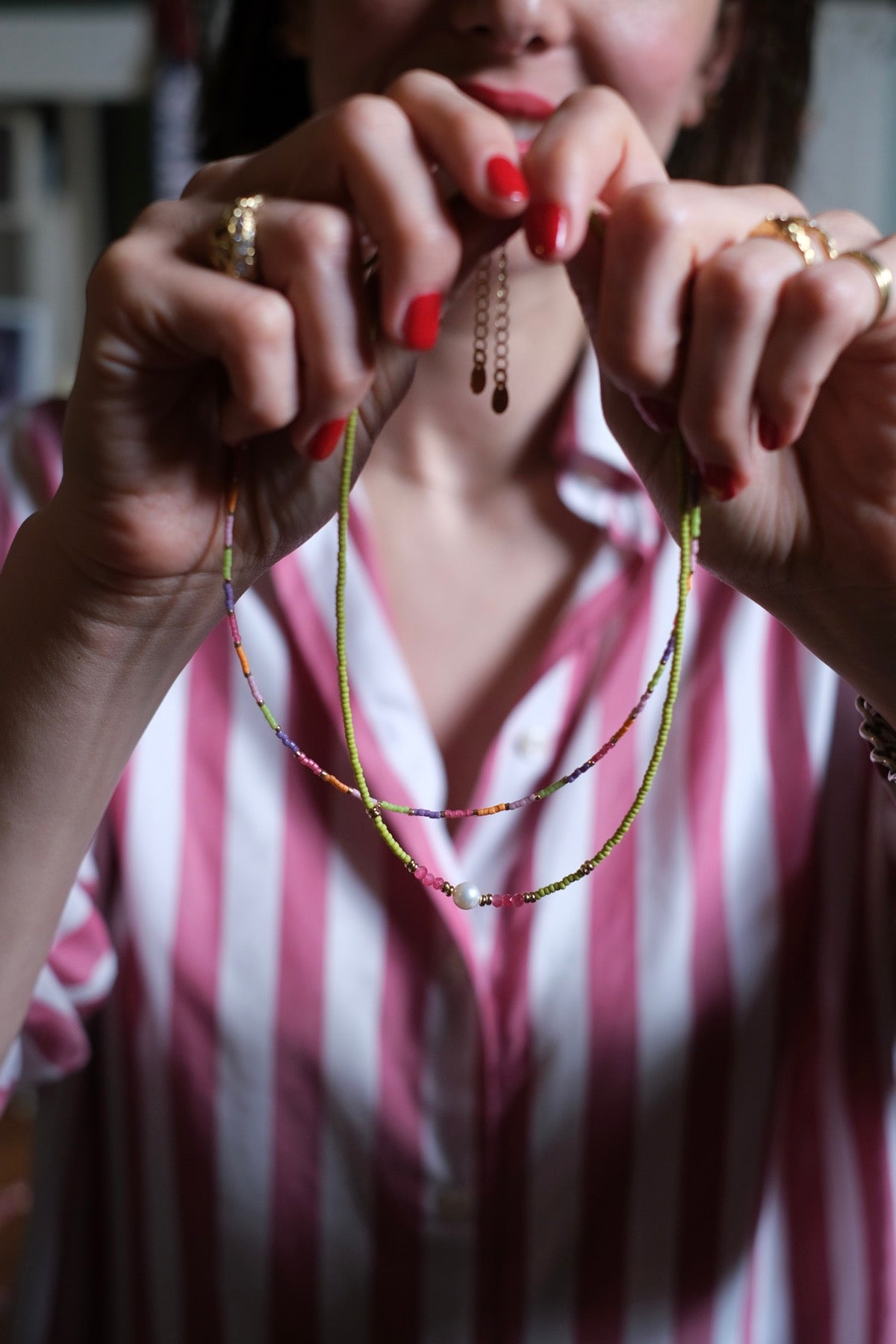 Collana Twist verde avocado e rosa