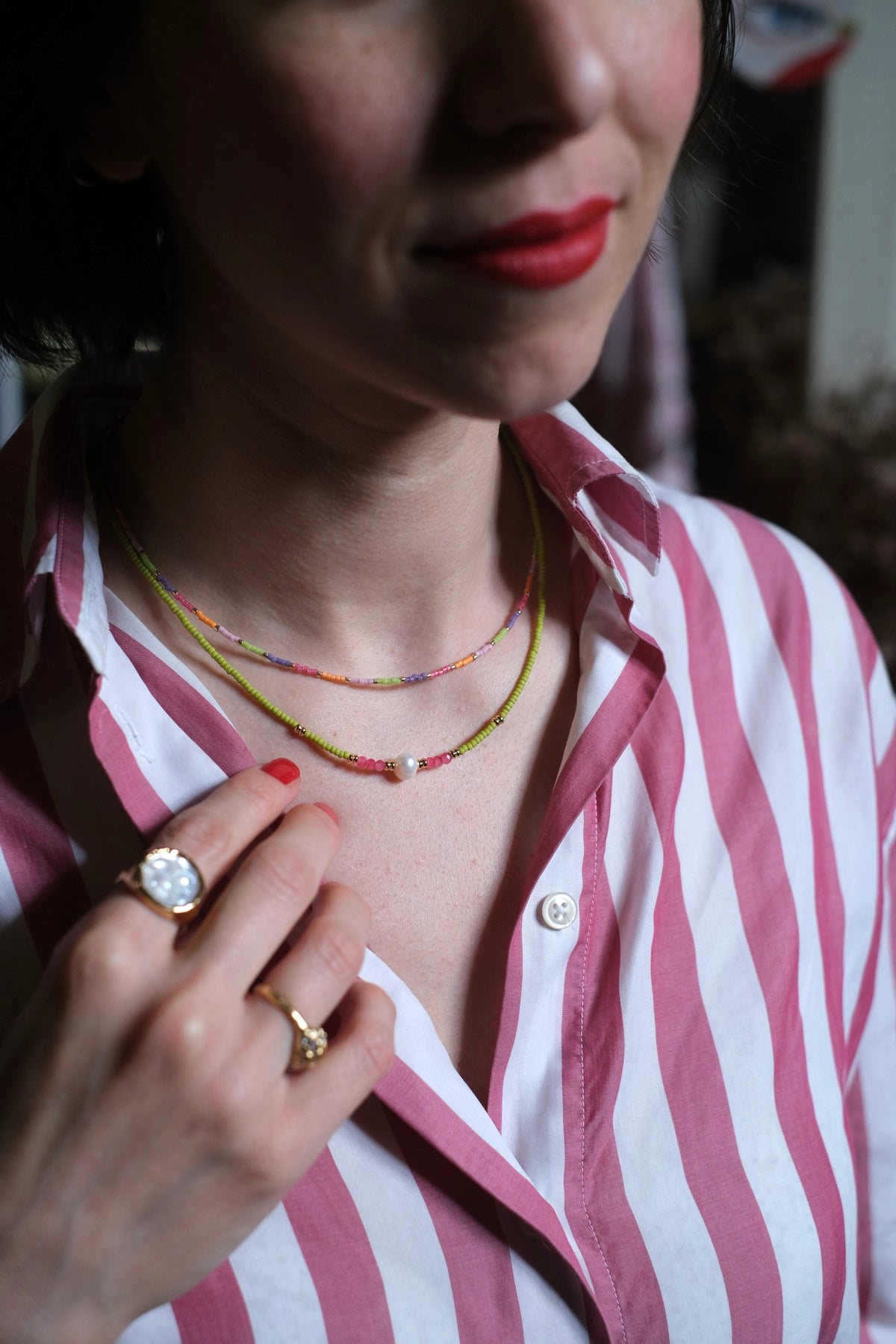 Collana Twist verde avocado e rosa