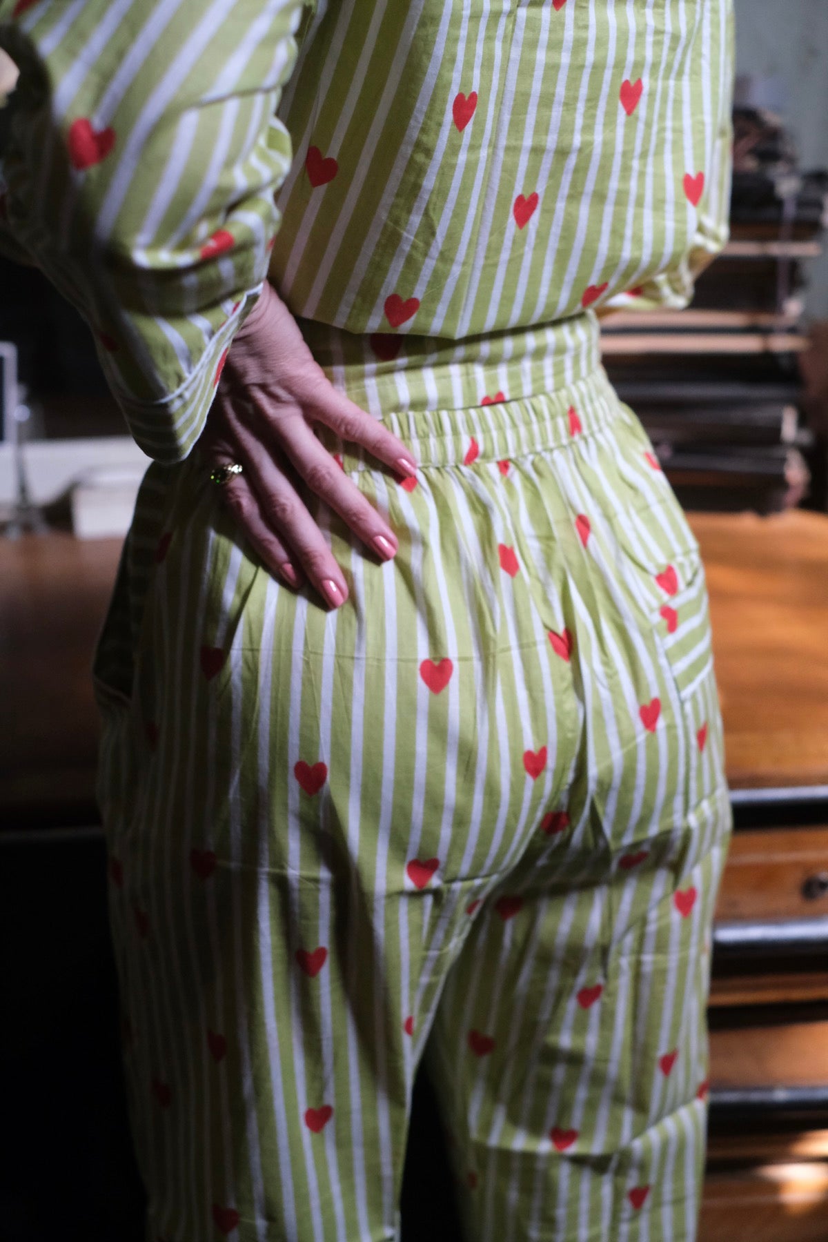Pigiama Completo righe verdi e cuori