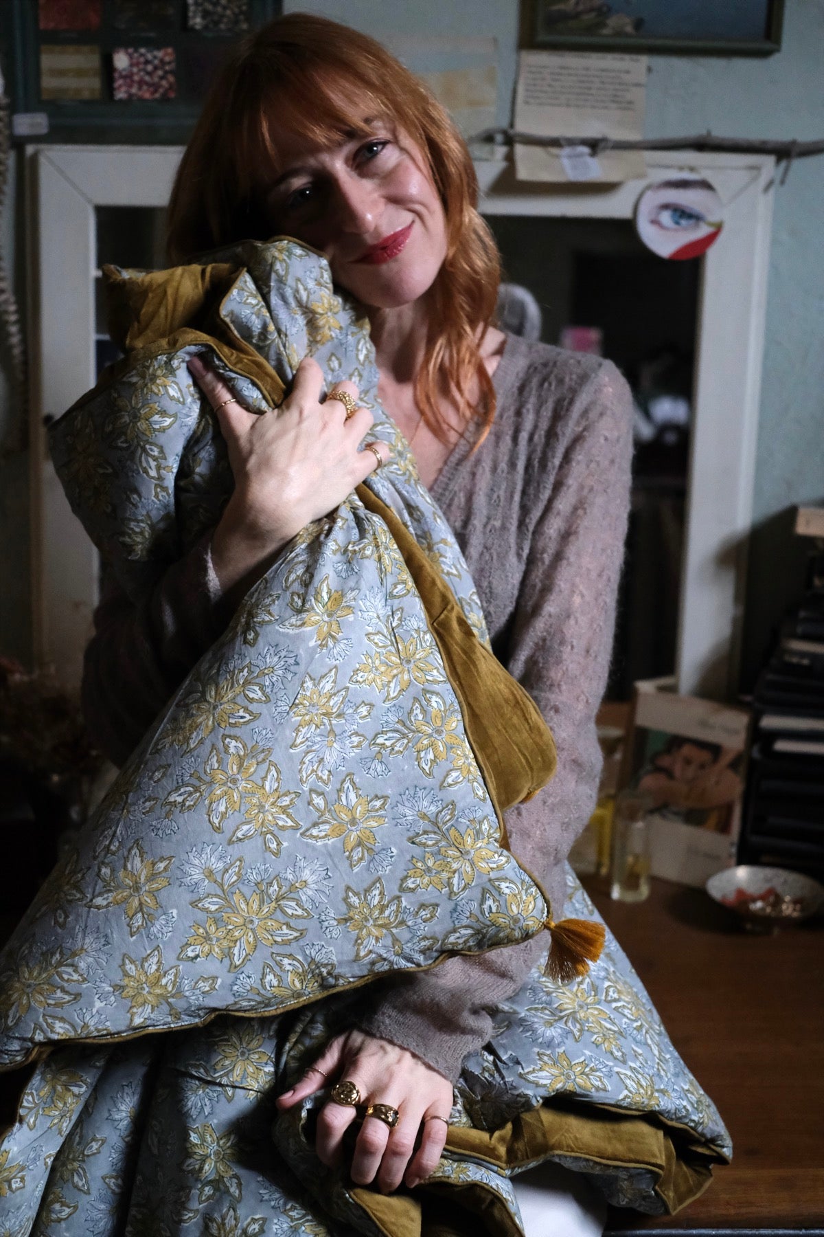 Piumone da Divano Melissa ocra e azzurro chiaro