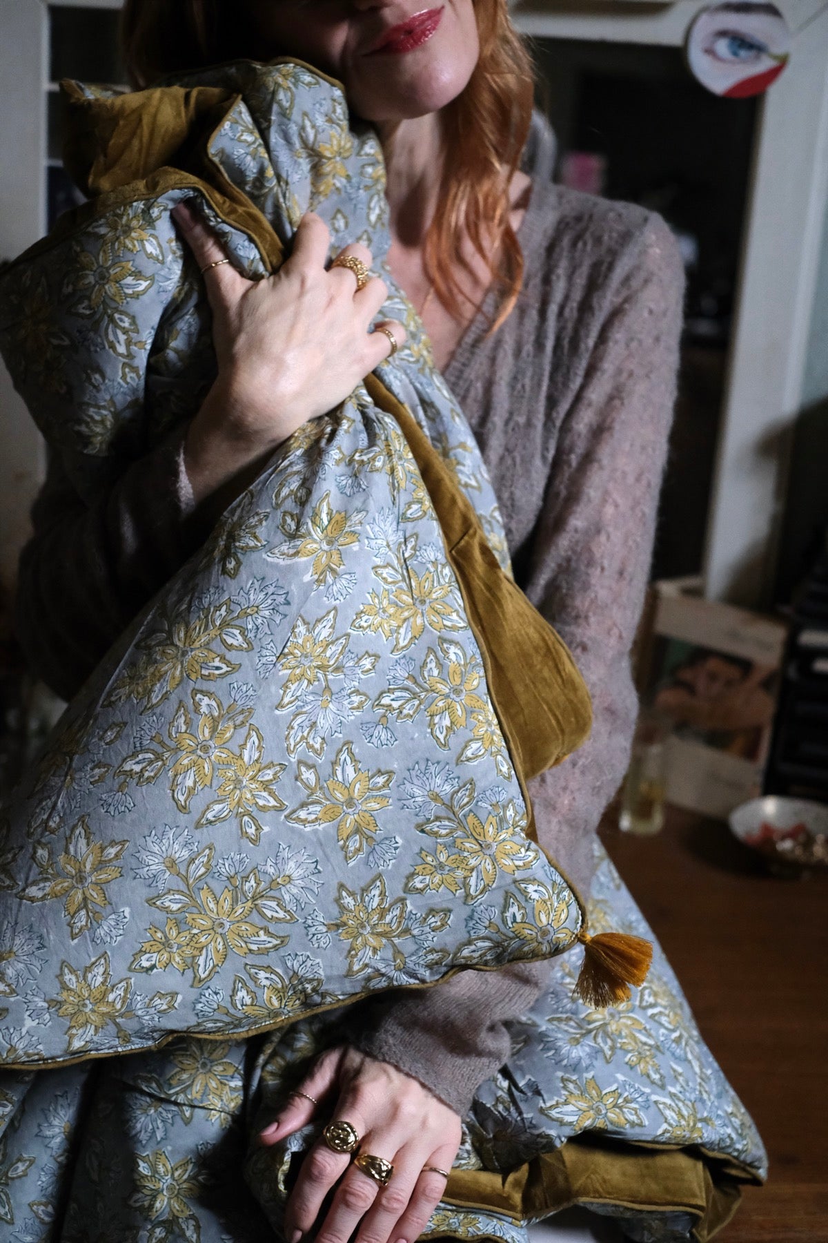 Piumone da Divano Melissa ocra e azzurro chiaro