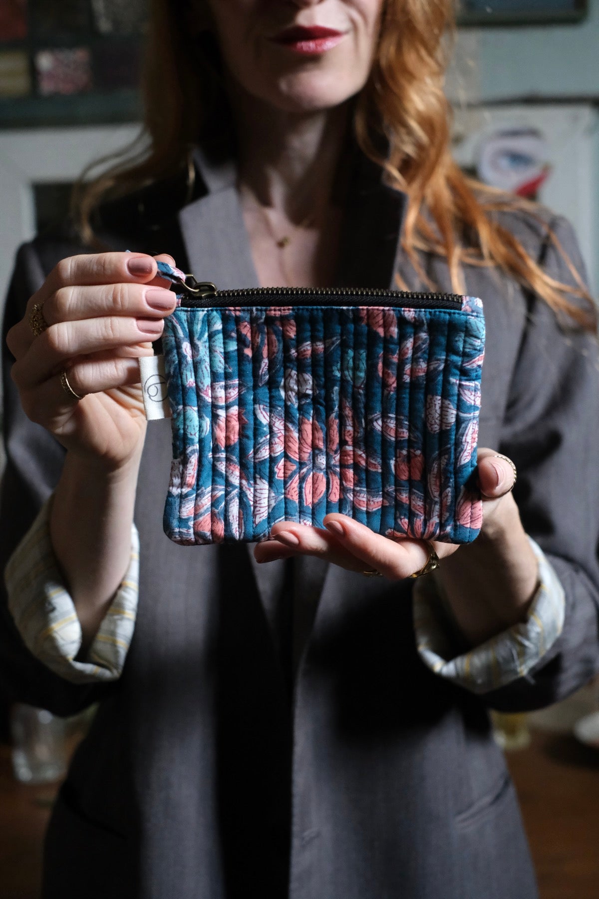 Mini Pochette Ottanio blu e pesca