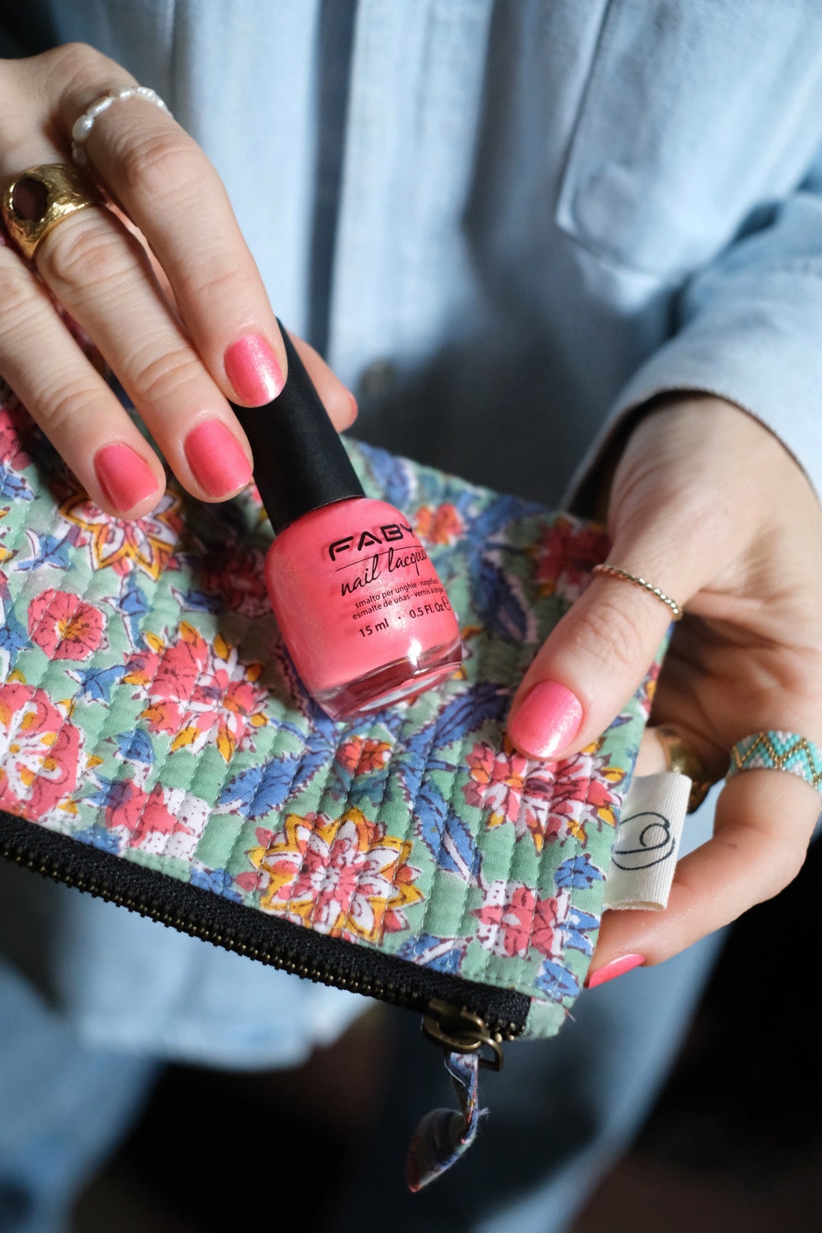 Mini Pochette verde acqua e corallo