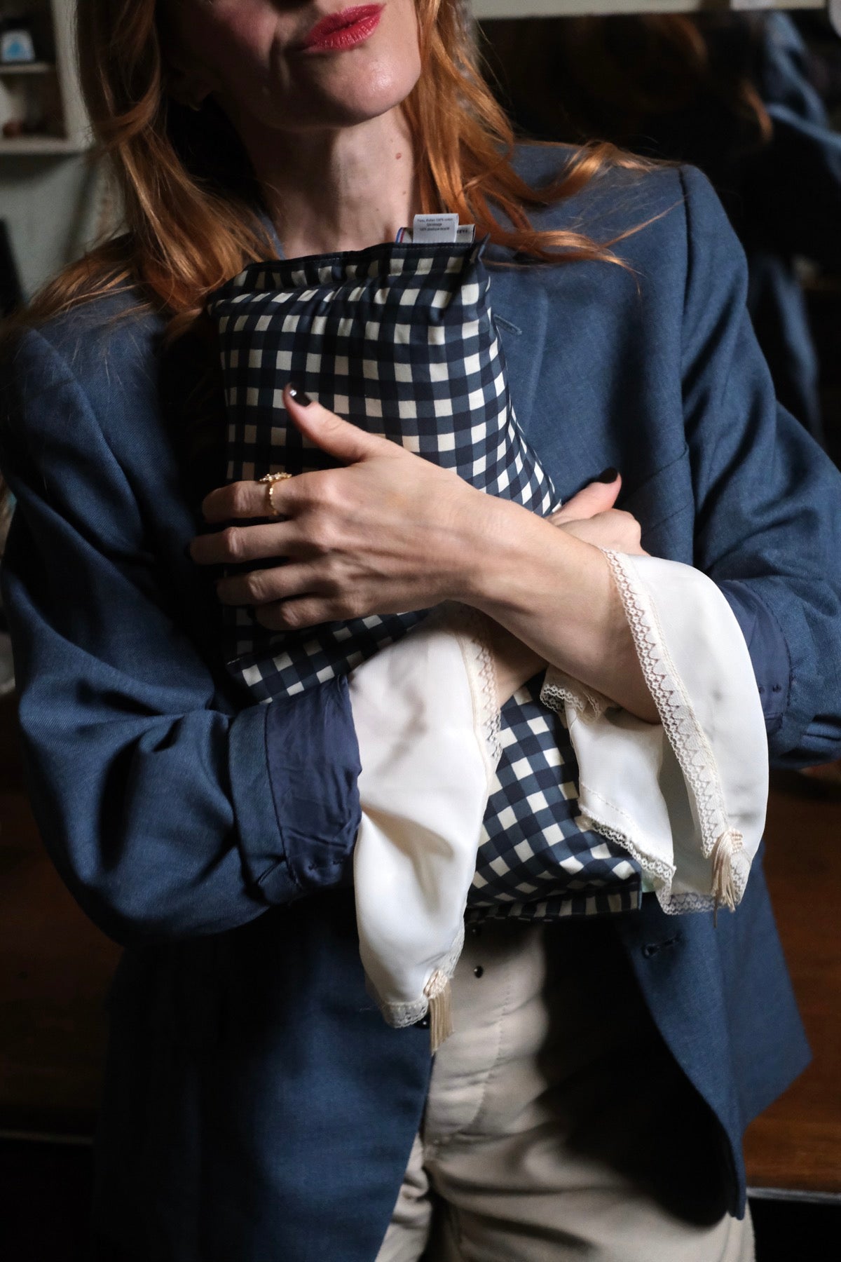 SALVADOR CUSCINO da lettura Vichy blu