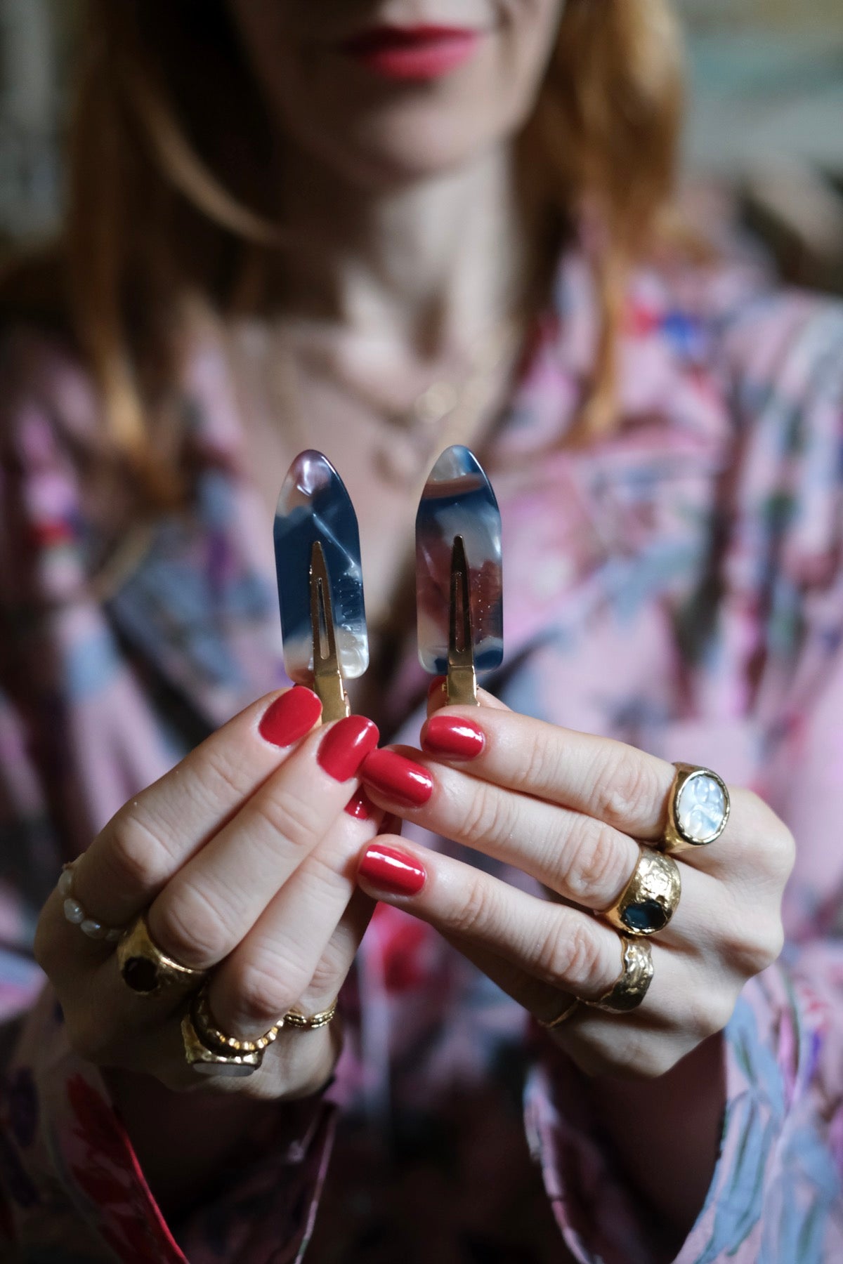 Barrettes Peignée marmo rosa e azzurro