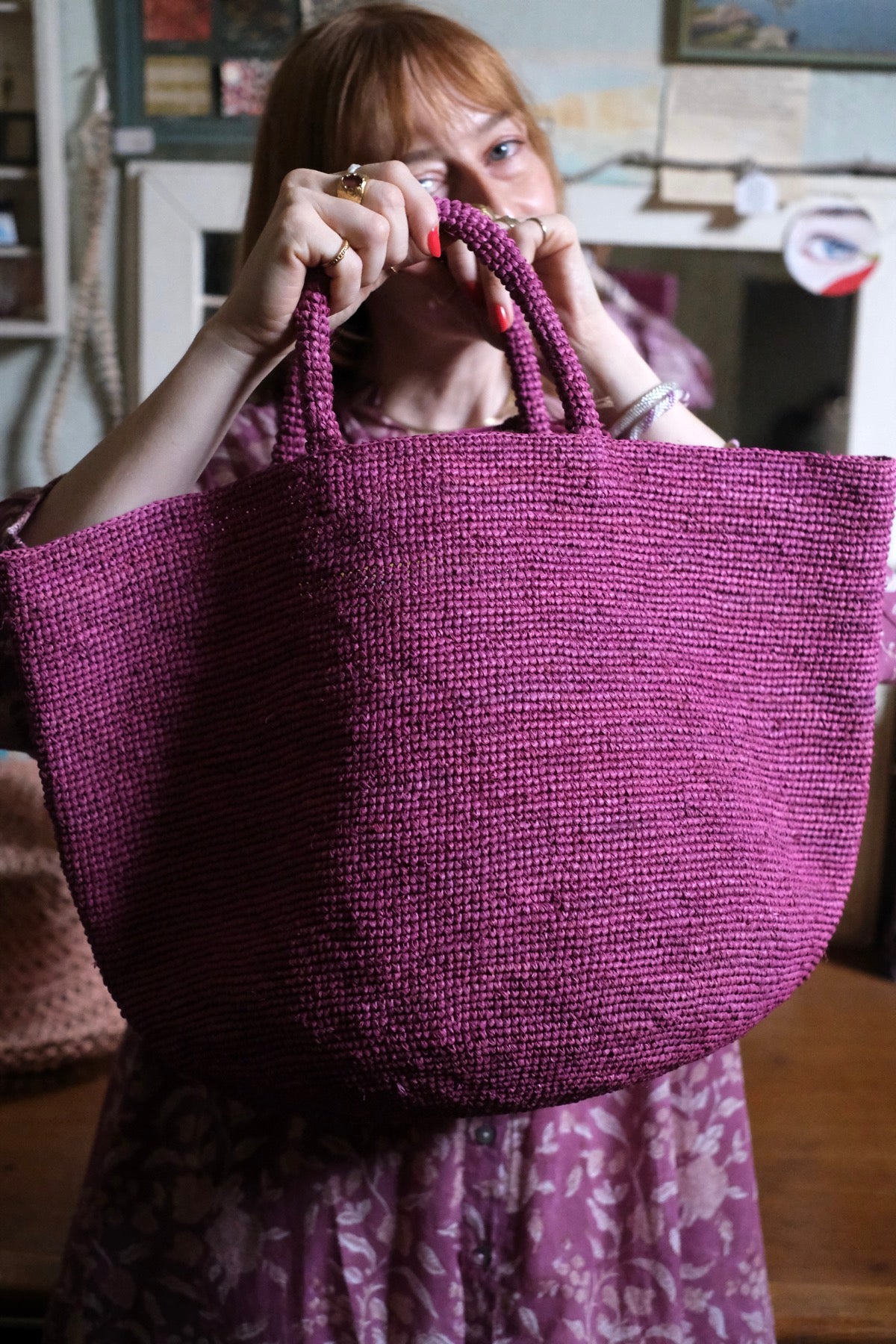 Borsa in rafia Kapity Fuchsia
