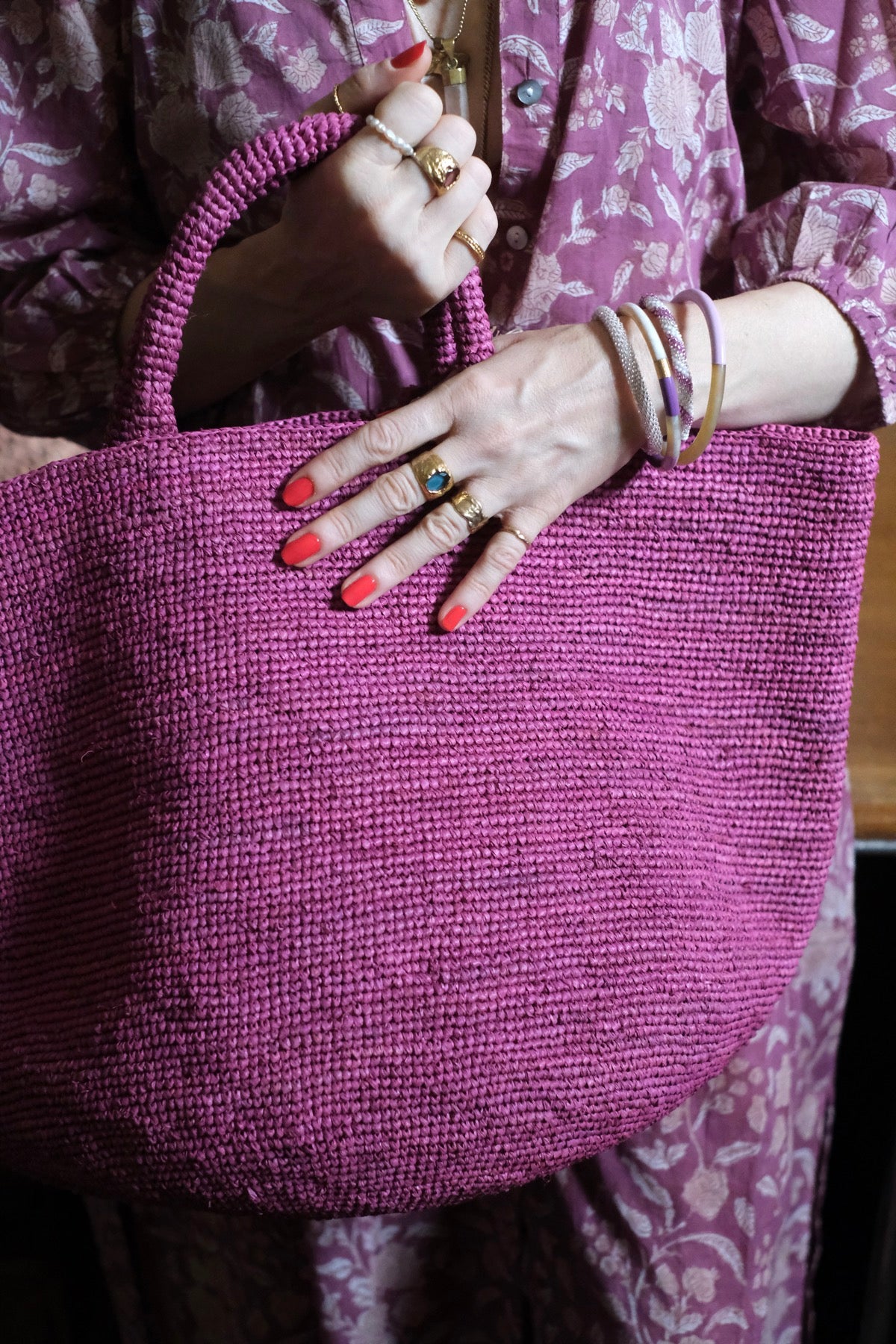 Borsa in rafia Kapity Fuchsia