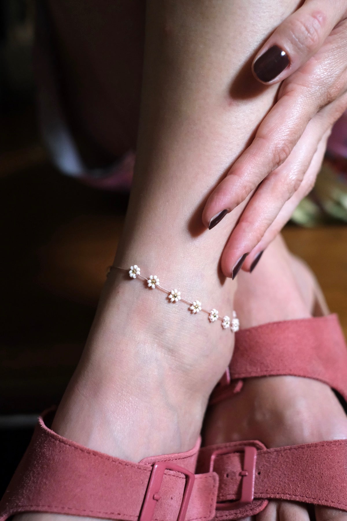 Cavigliera bracciale Margherita rosa