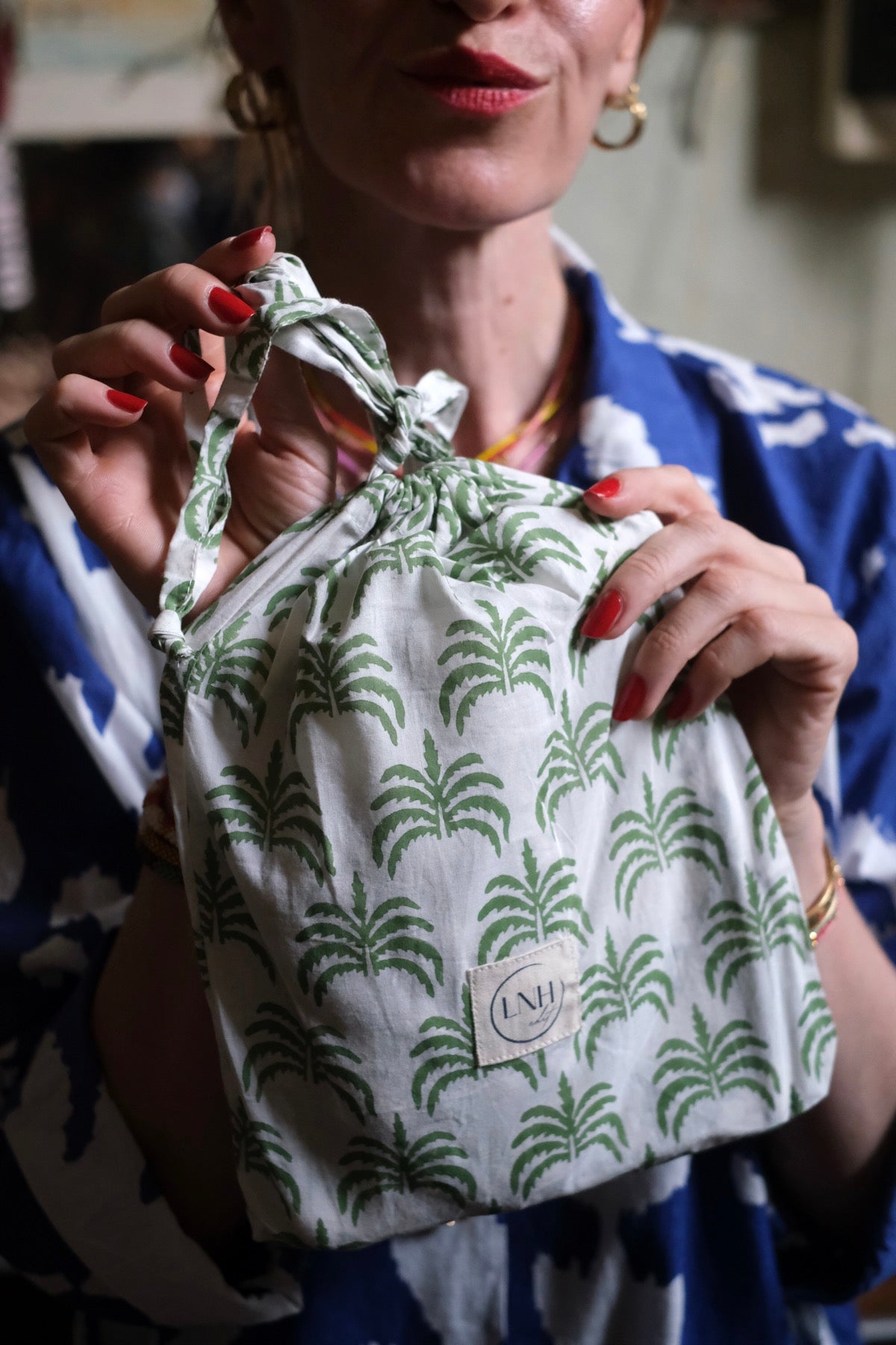 Mascherina e accessori per il sonno in cotone Green Palm