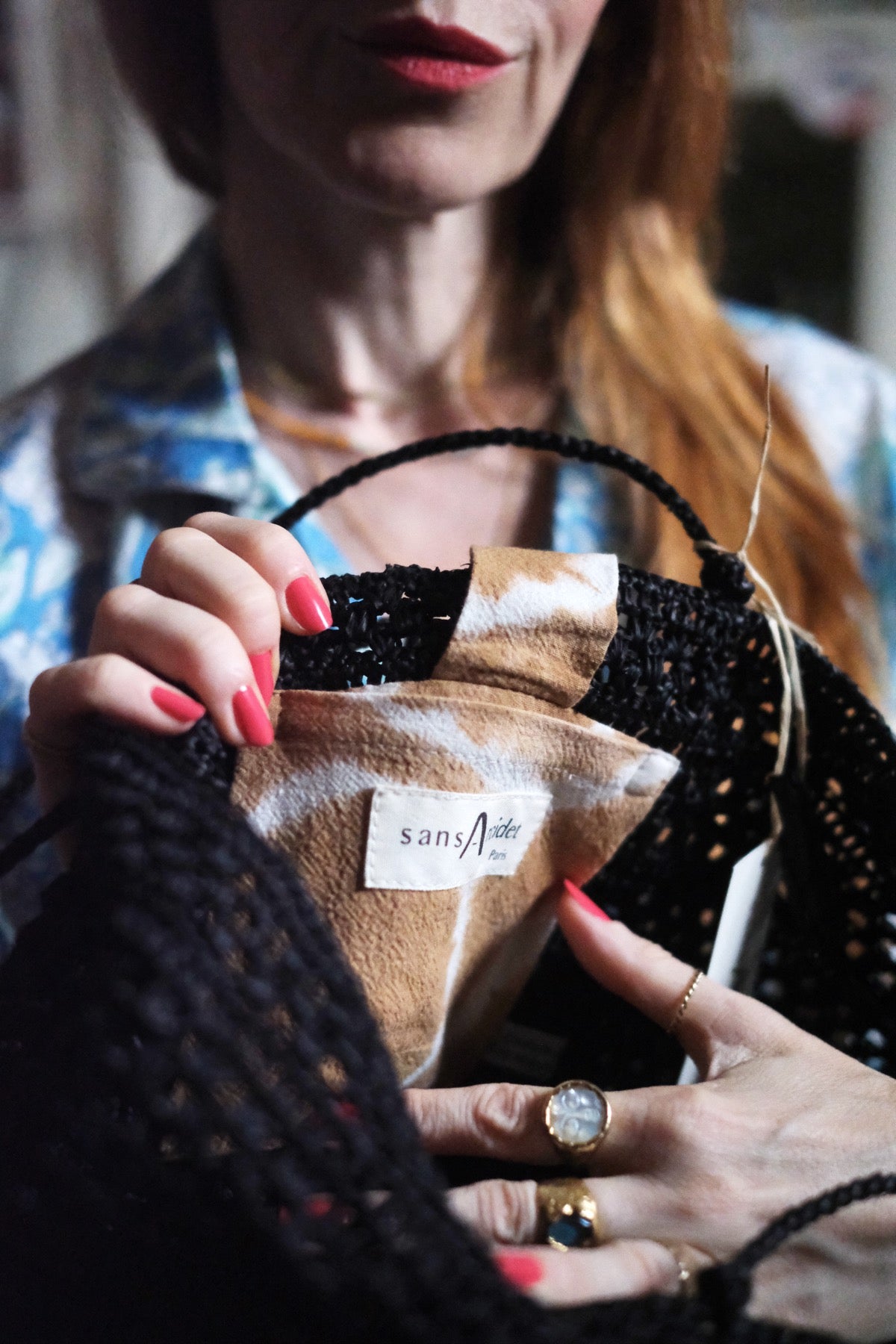 Borsa in rafia Isla Cap Lacy Small nera