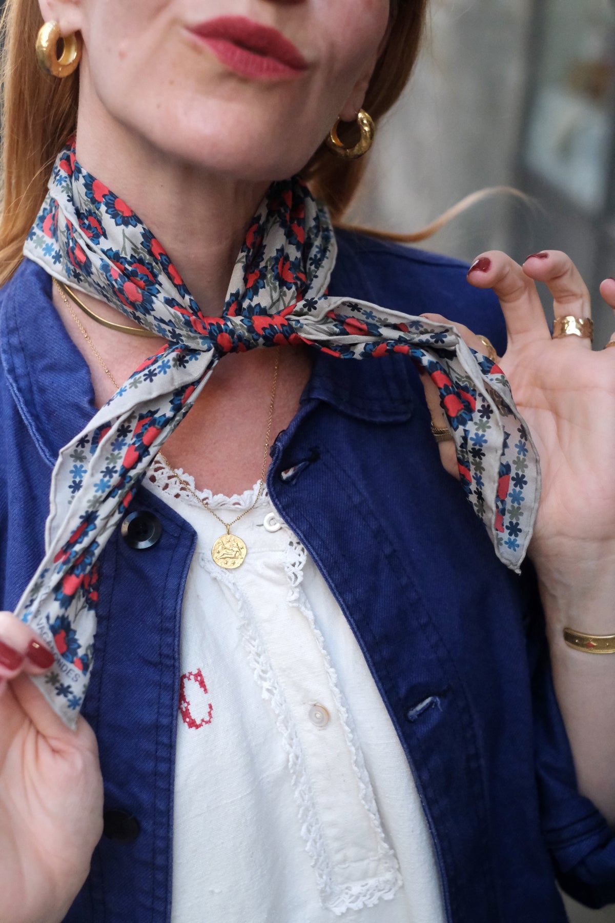 Foulard Mini Girasole Blu e rosso