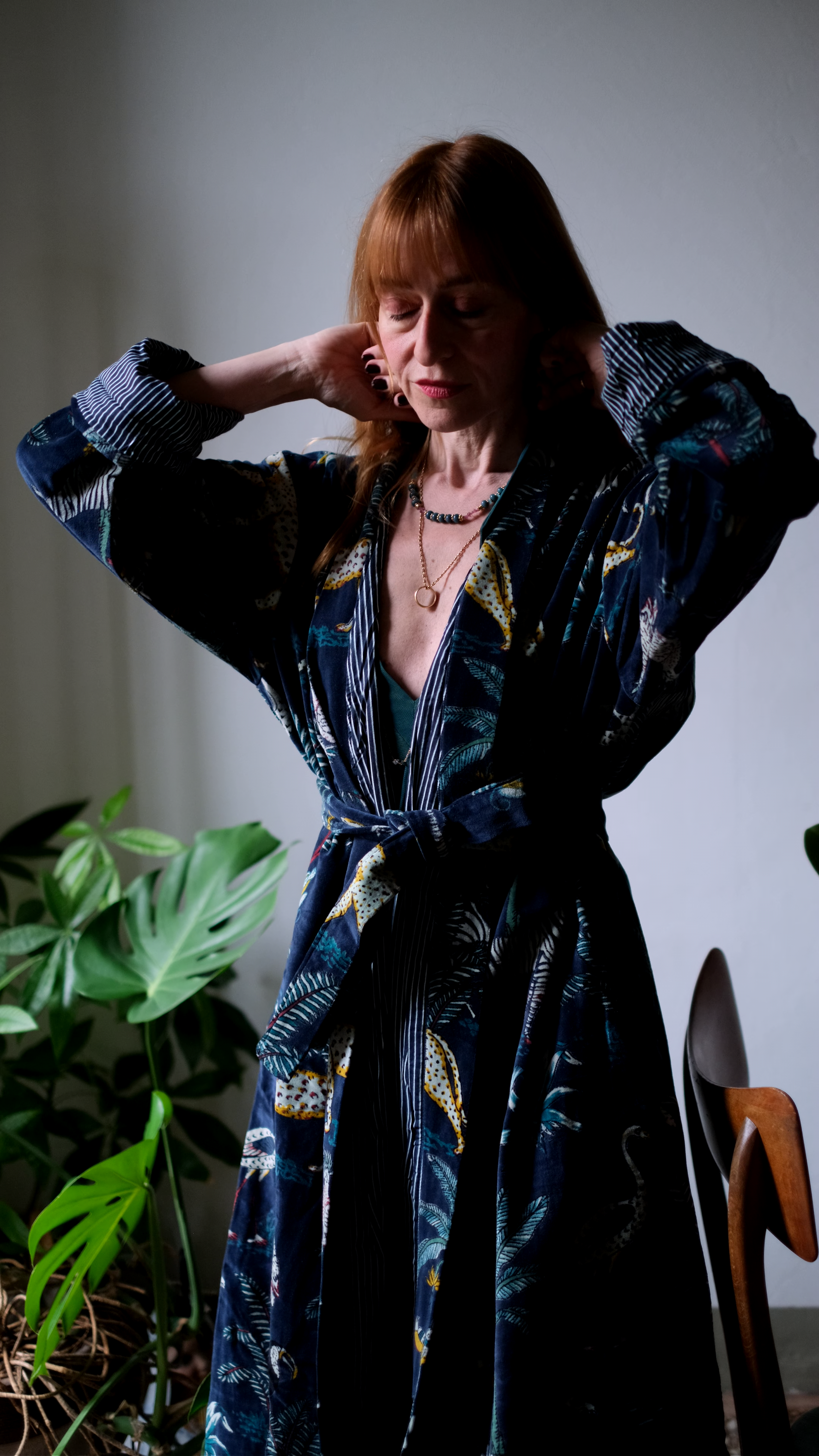 Cappotto kimono in velluto Blu notte