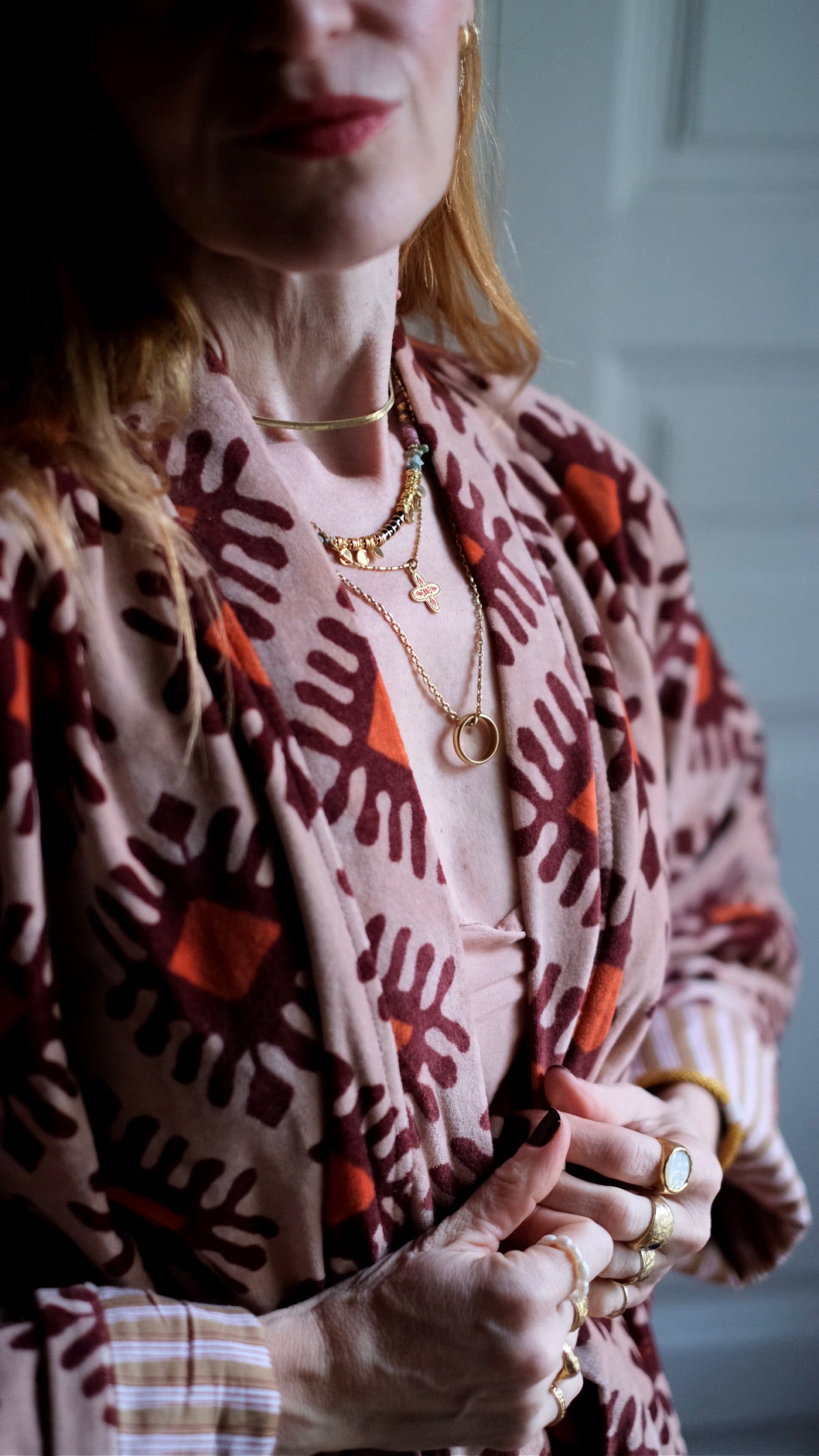 Cappotto kimono in velluto Rosa