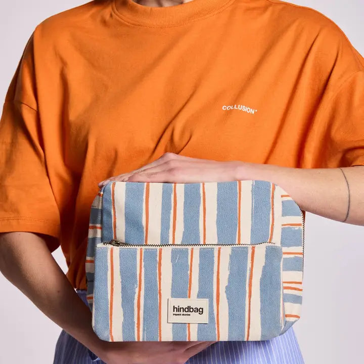 Necessaire da toilette XL Alix righe arancioni e blu