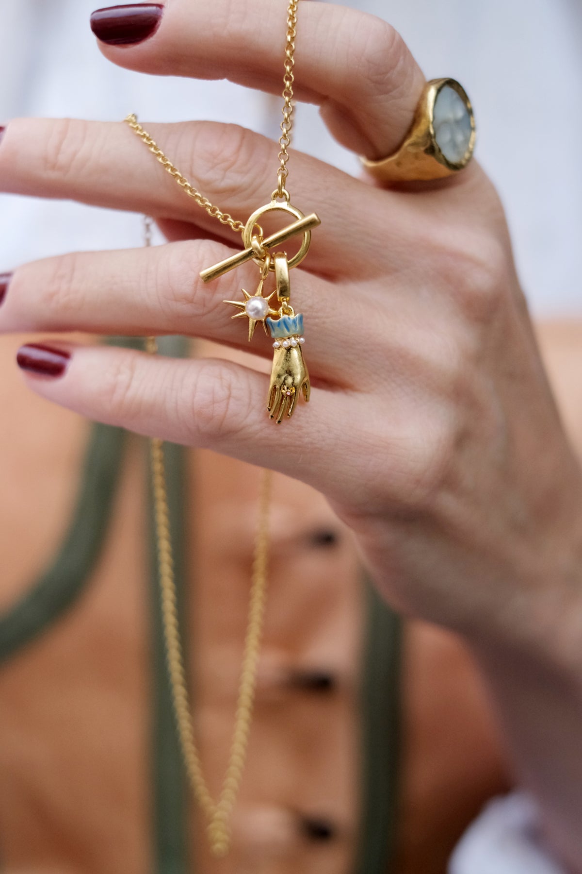 Collana con perla e chiusura a T "Palmo della tua mano"
