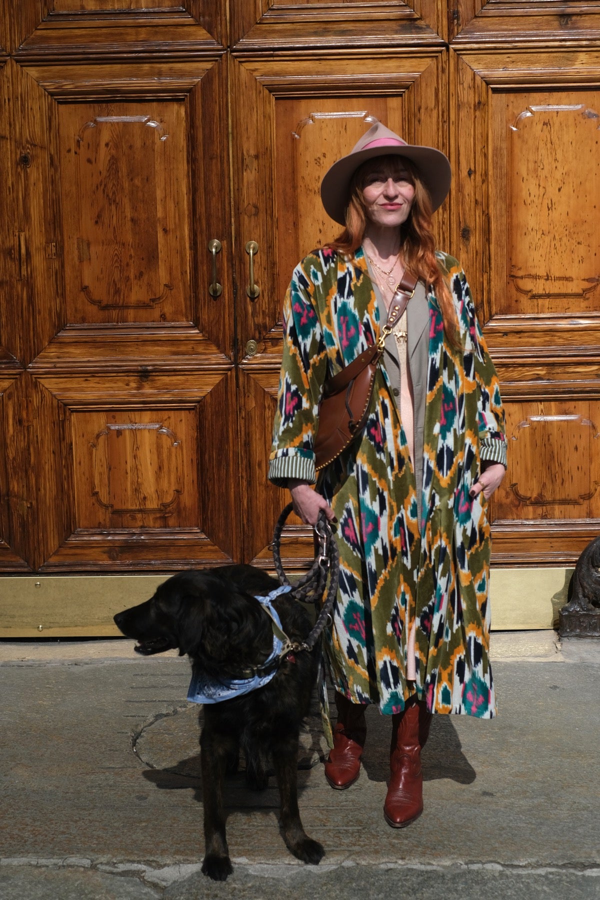 Cappotto kimono in velluto verde rosa