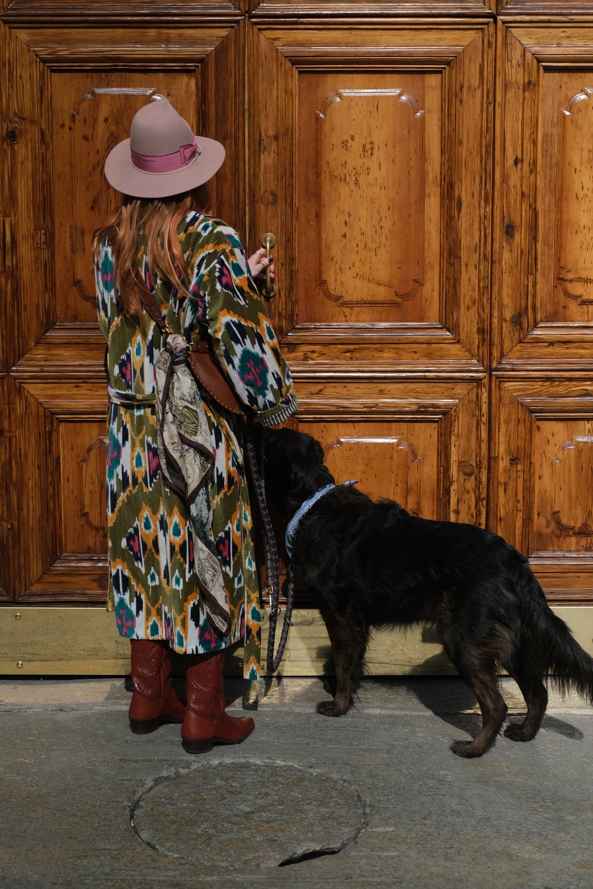 Cappotto kimono in velluto verde rosa