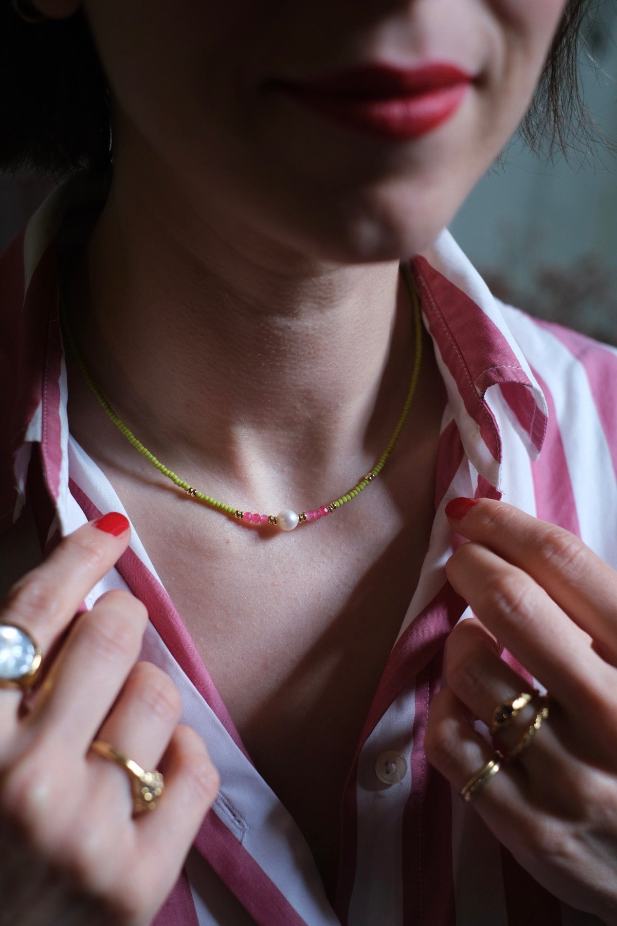 Collana Twist verde avocado e rosa