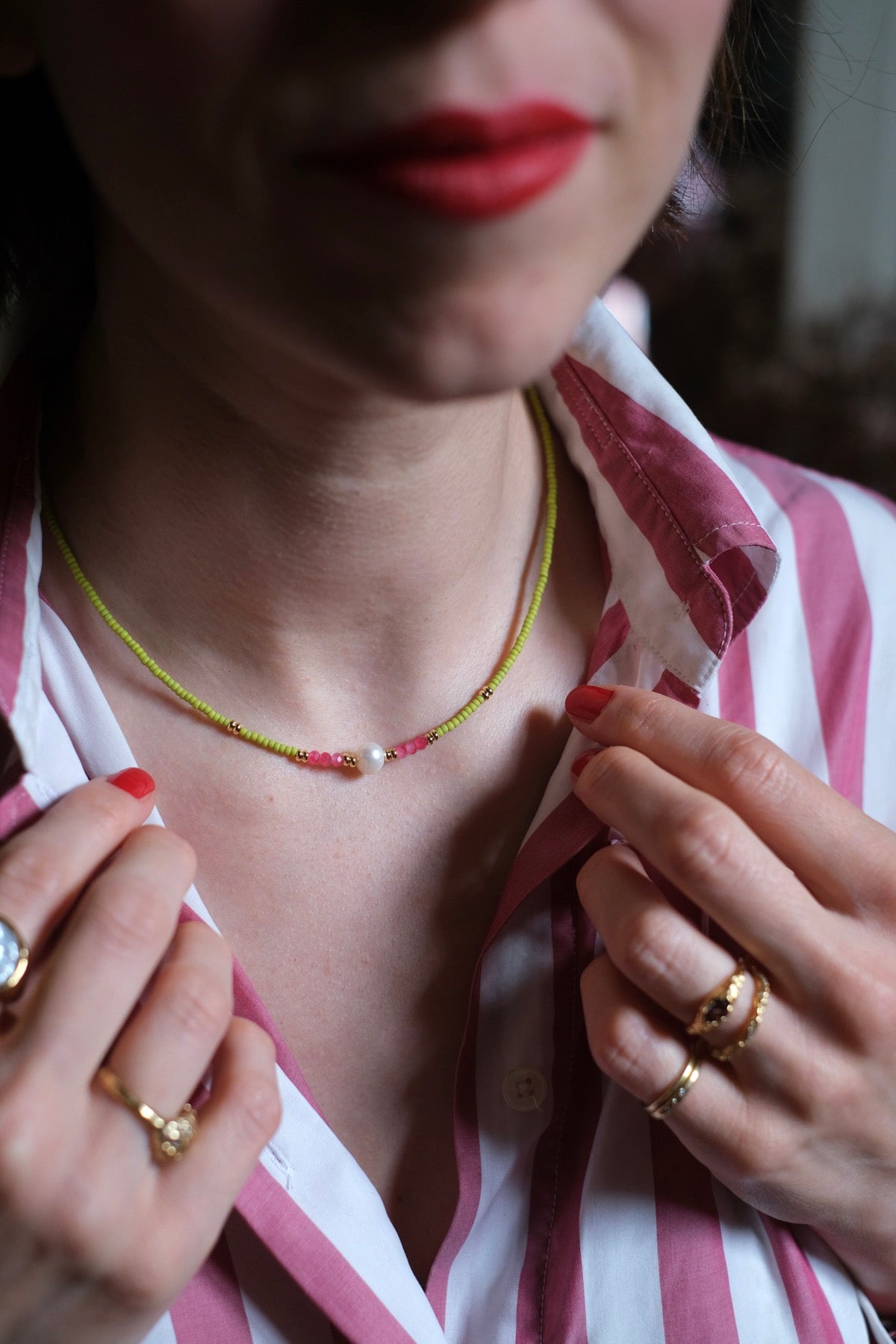 Collana Twist verde avocado e rosa