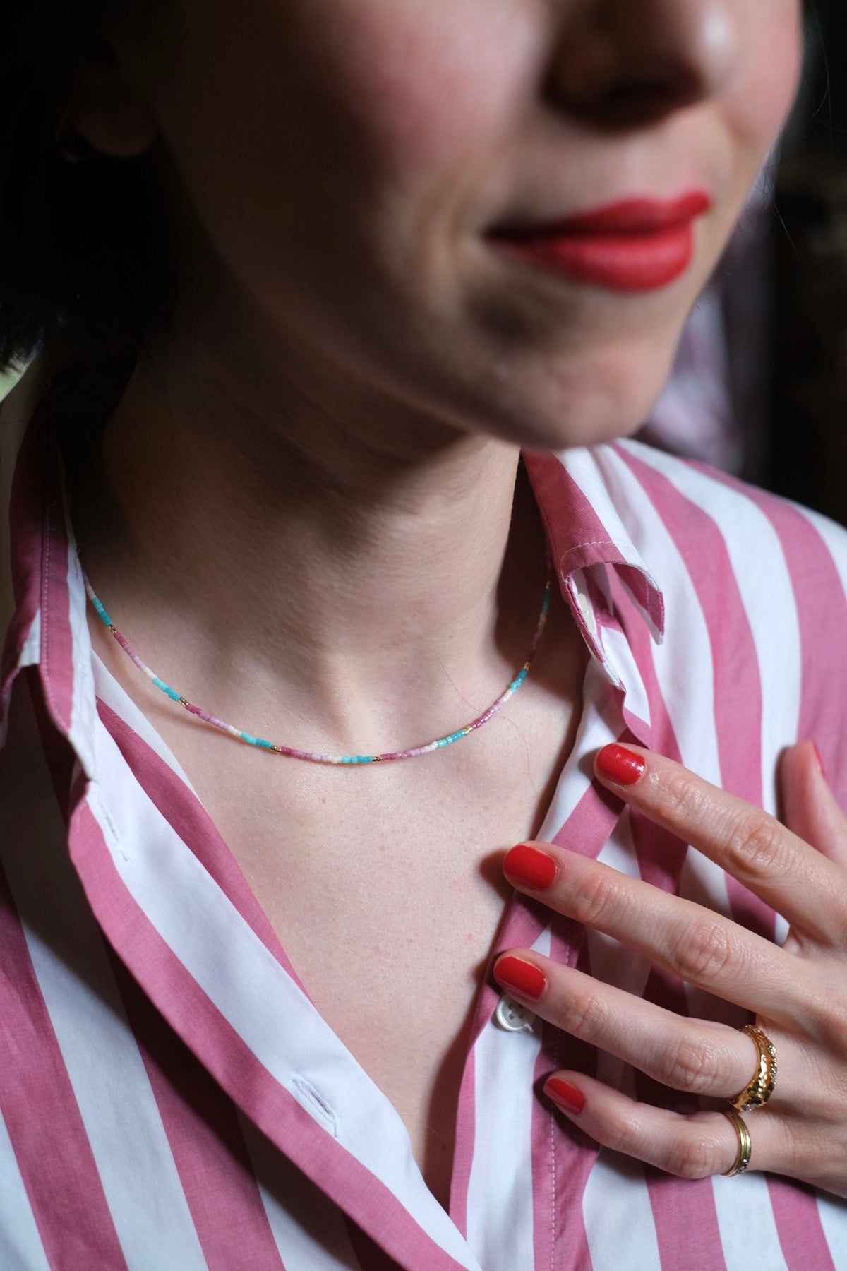 Collana Flow tiffany rosa e  bianco