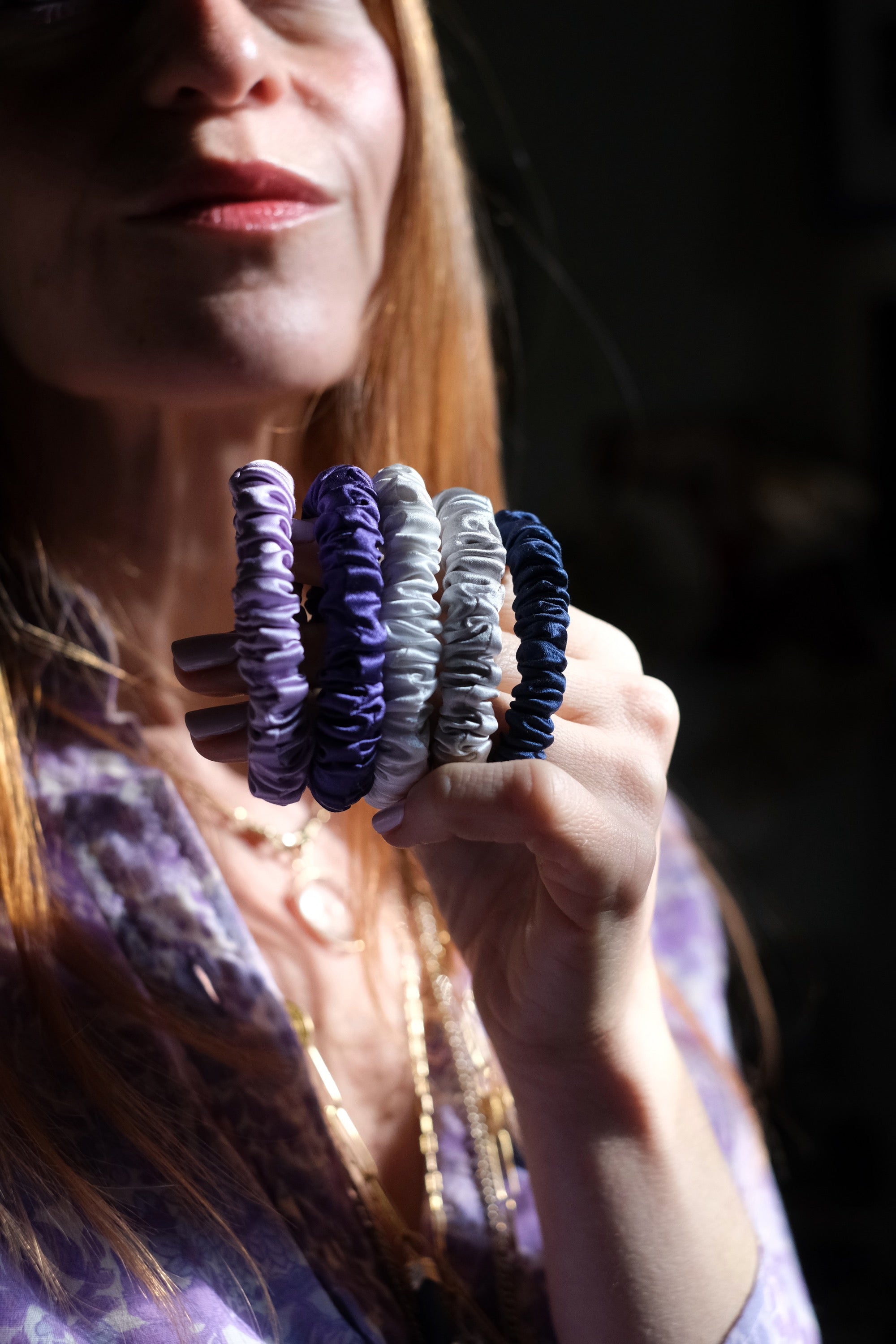 Elastici capelli in seta colori freddi