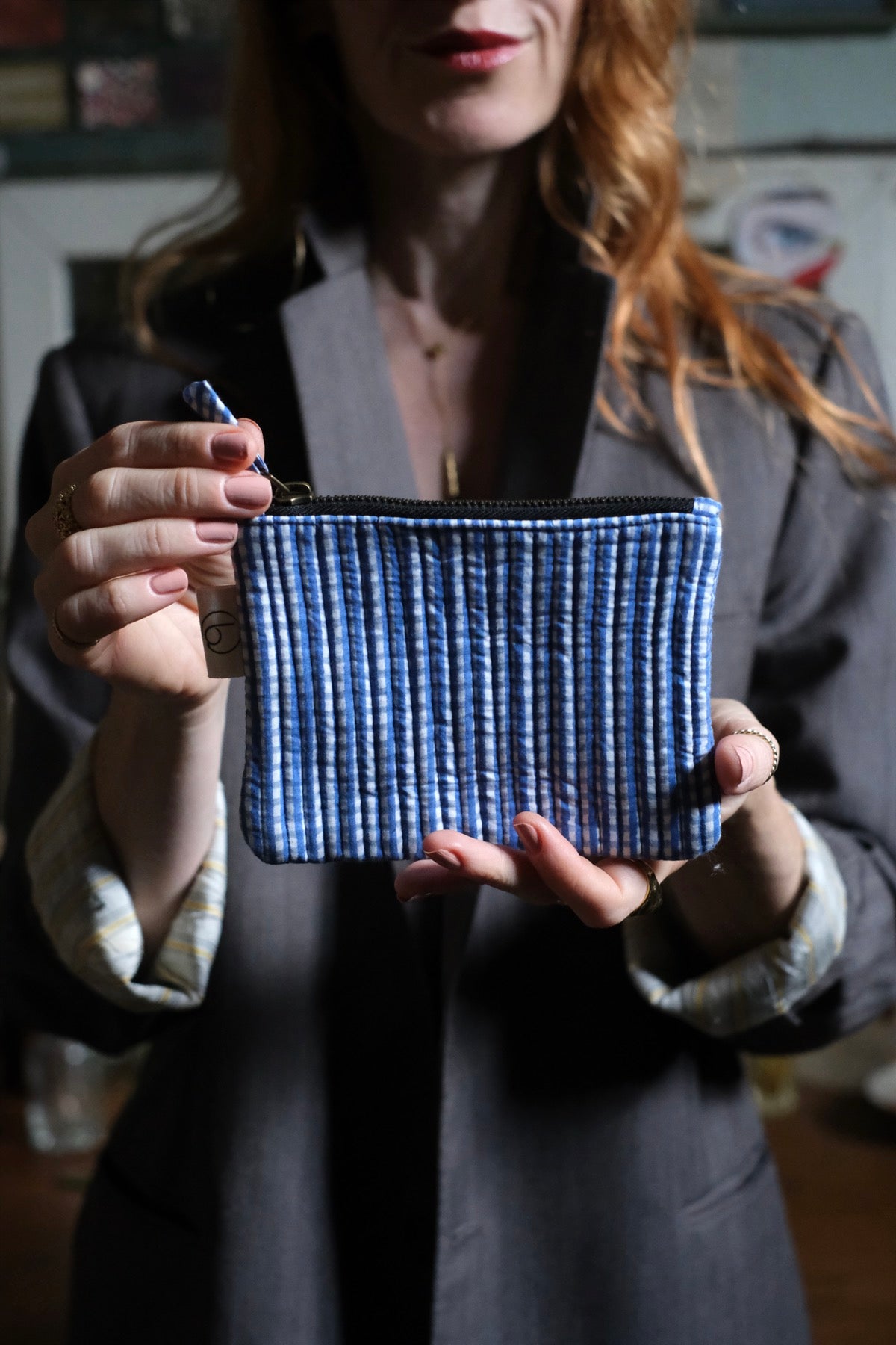 Mini Pochette quadretti Vichy blu