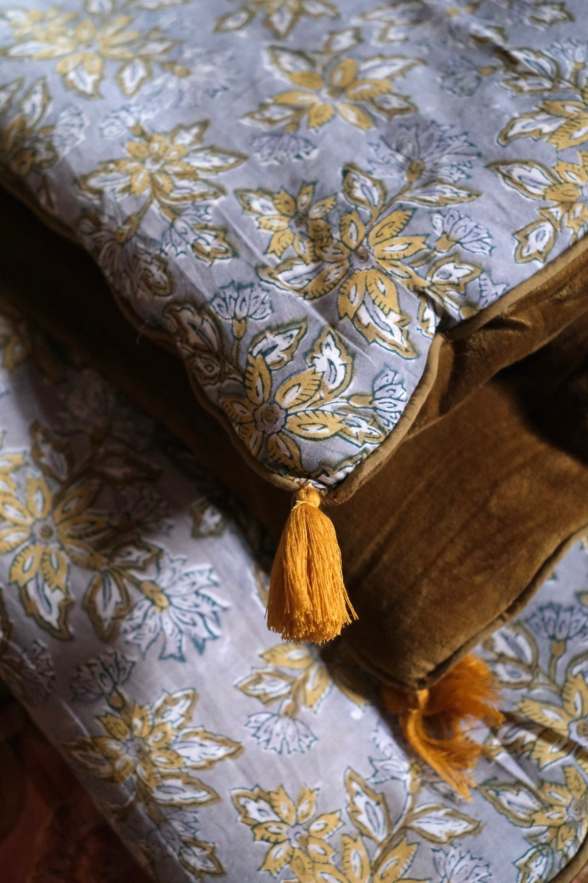 Piumone da Divano Melissa ocra e azzurro chiaro