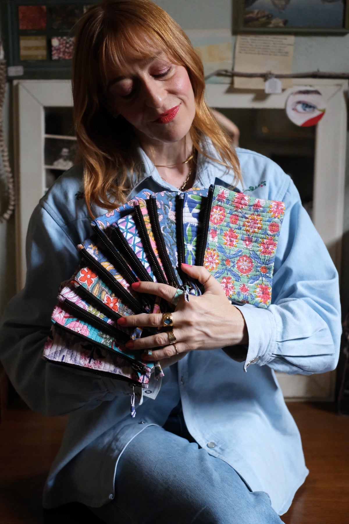 Mini Pochette verde acqua e corallo