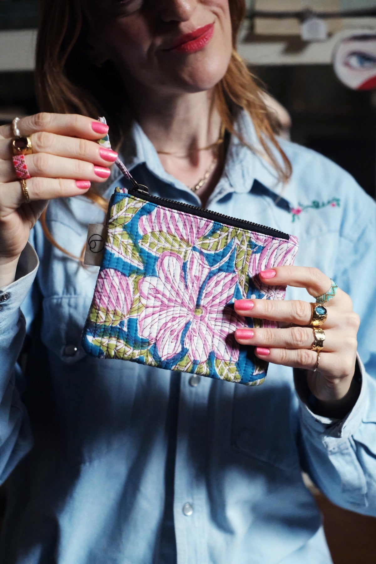 Mini Pochette azzurro rosa e verde