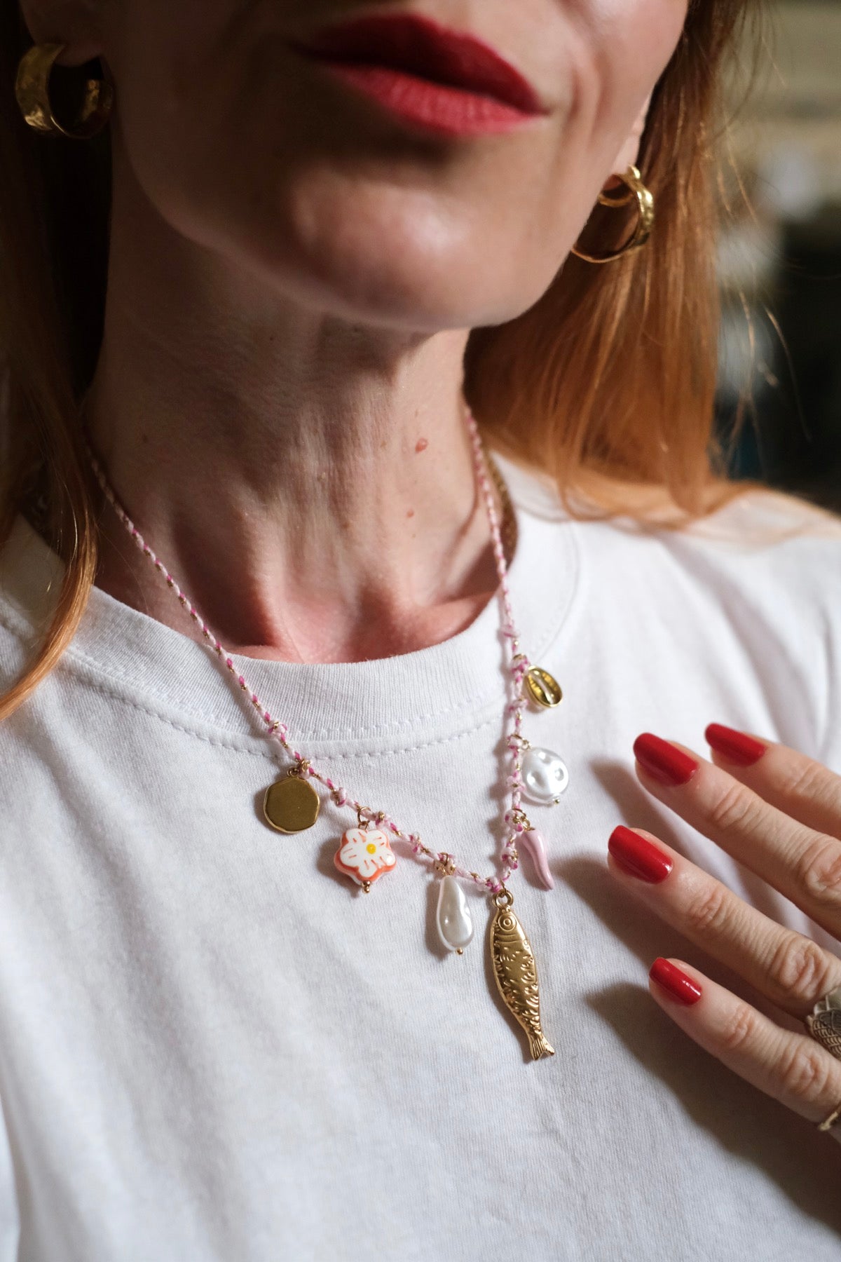 Collana ciondoli d'estate rosa