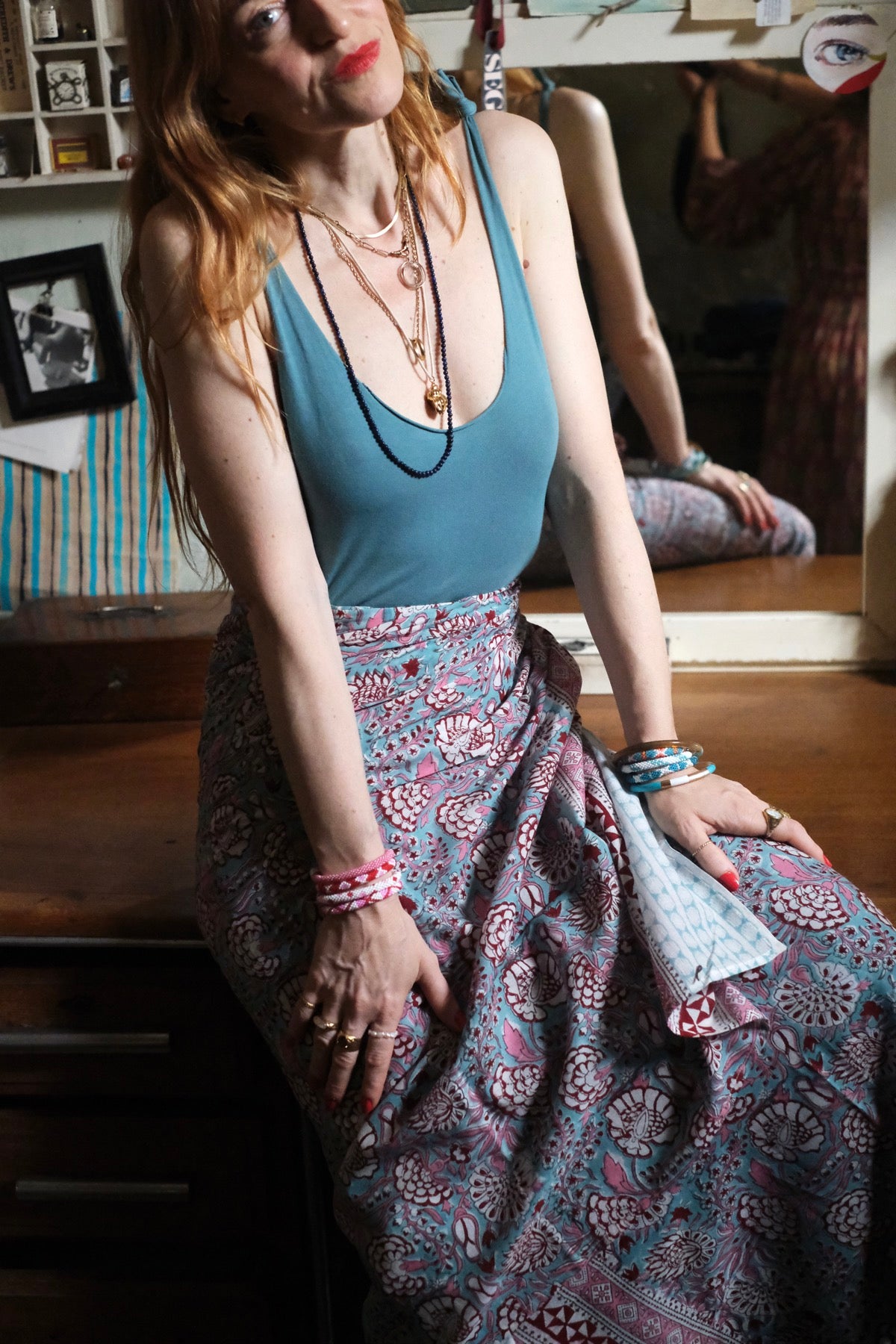 Pareo Saint-Malo rosa rosso azzurro