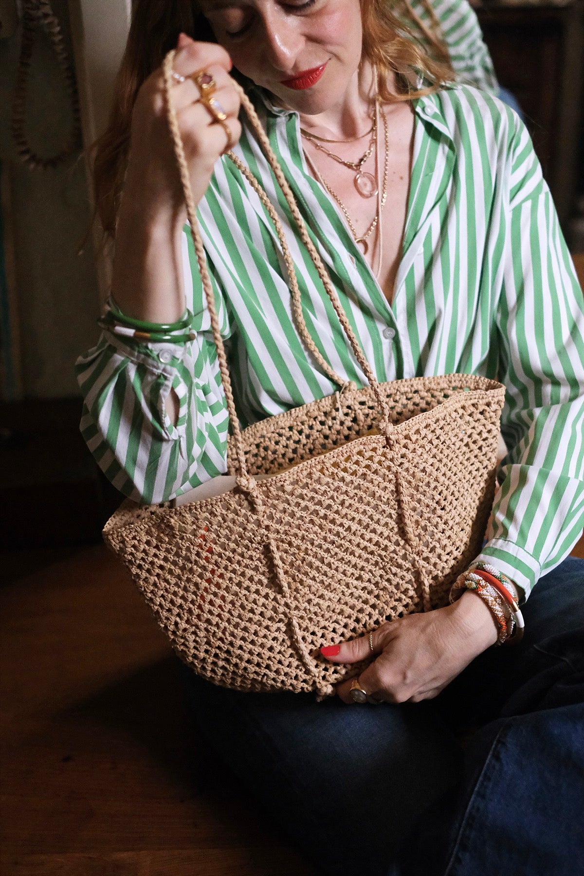 Borsa in rafia Isla Cap Lacy Small Naturale