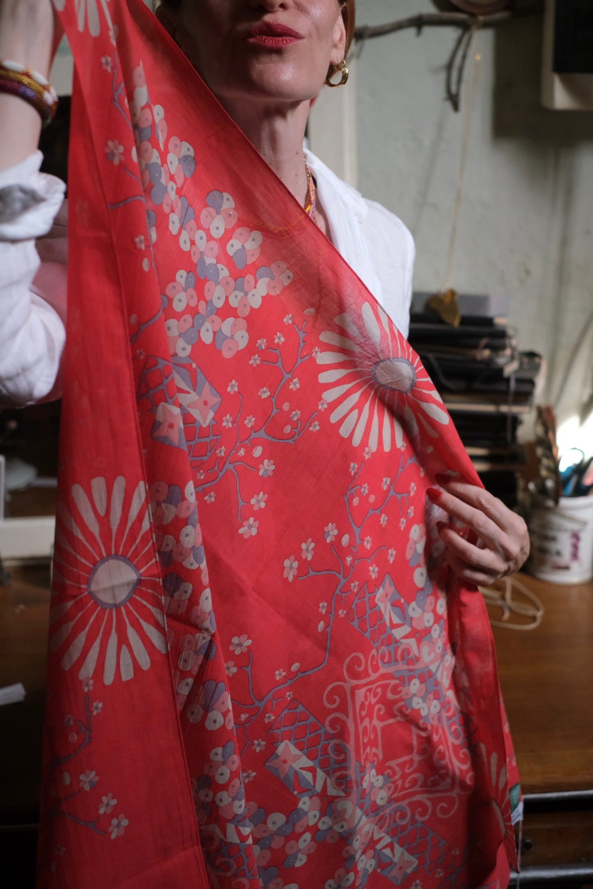 Foulard in cotone Pareo Hanami rosso