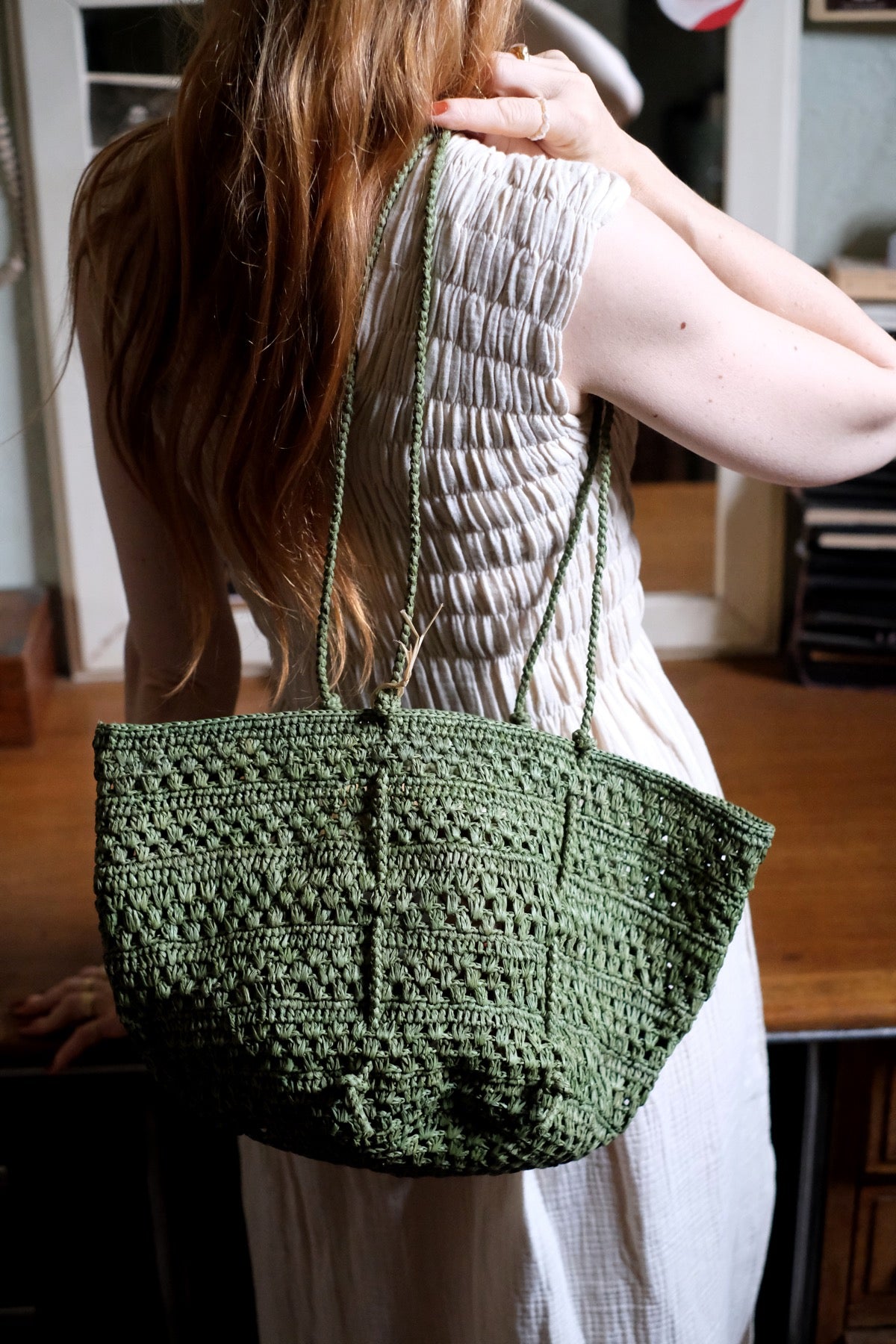 Borsa in rafia Isla Cap Lacy Small verde