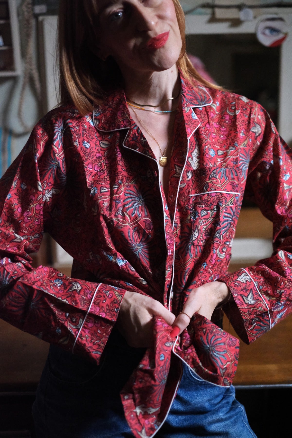 Pigiama a fiori Palma Rosso