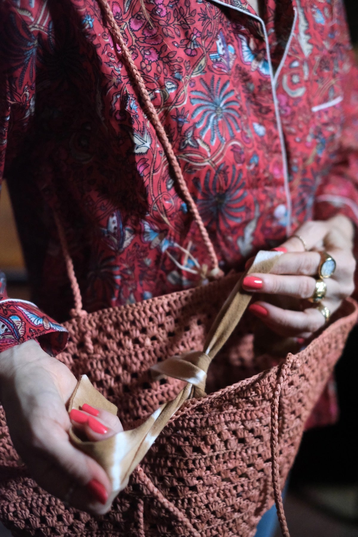 Borsa in rafia Isla Cap Lacy Small Rosa