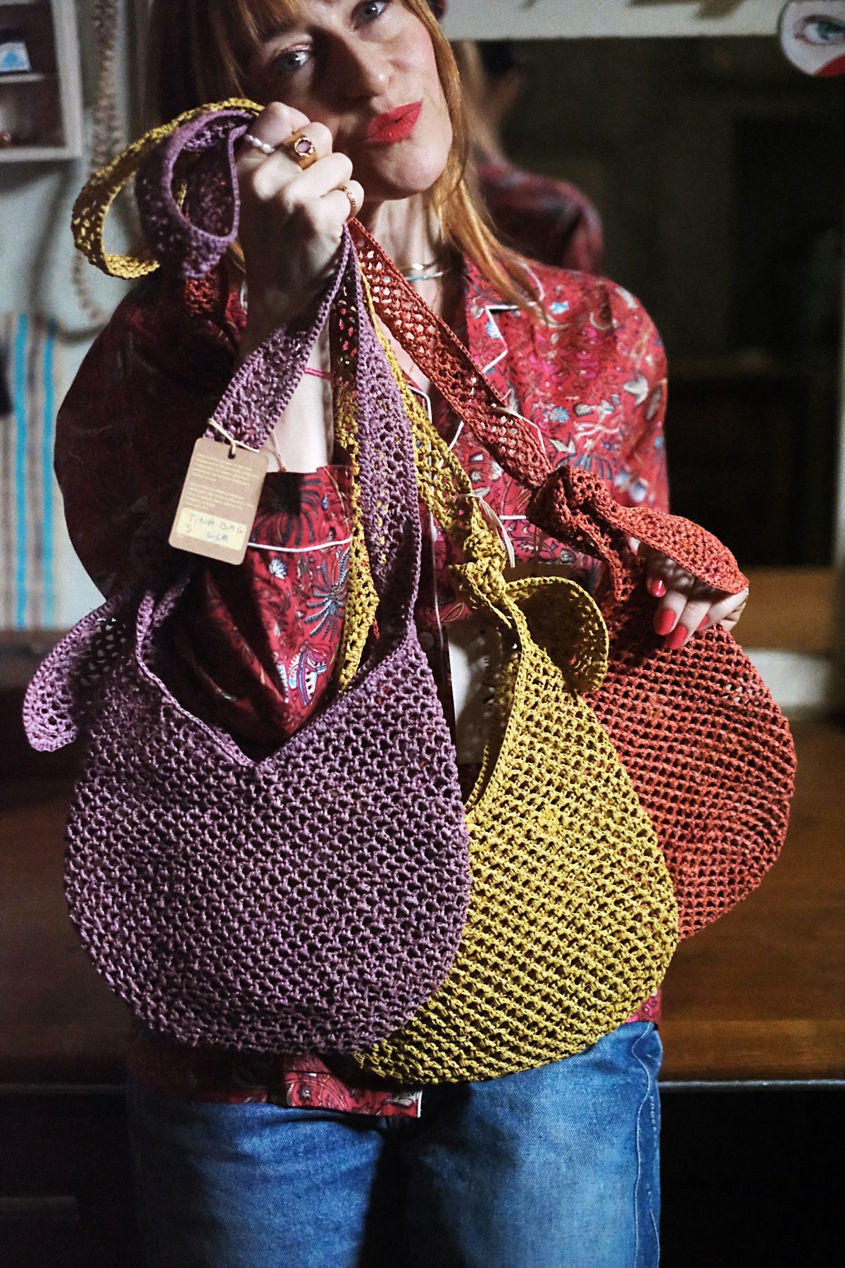 TINA Borsa a tracolla in rafia 3 colori