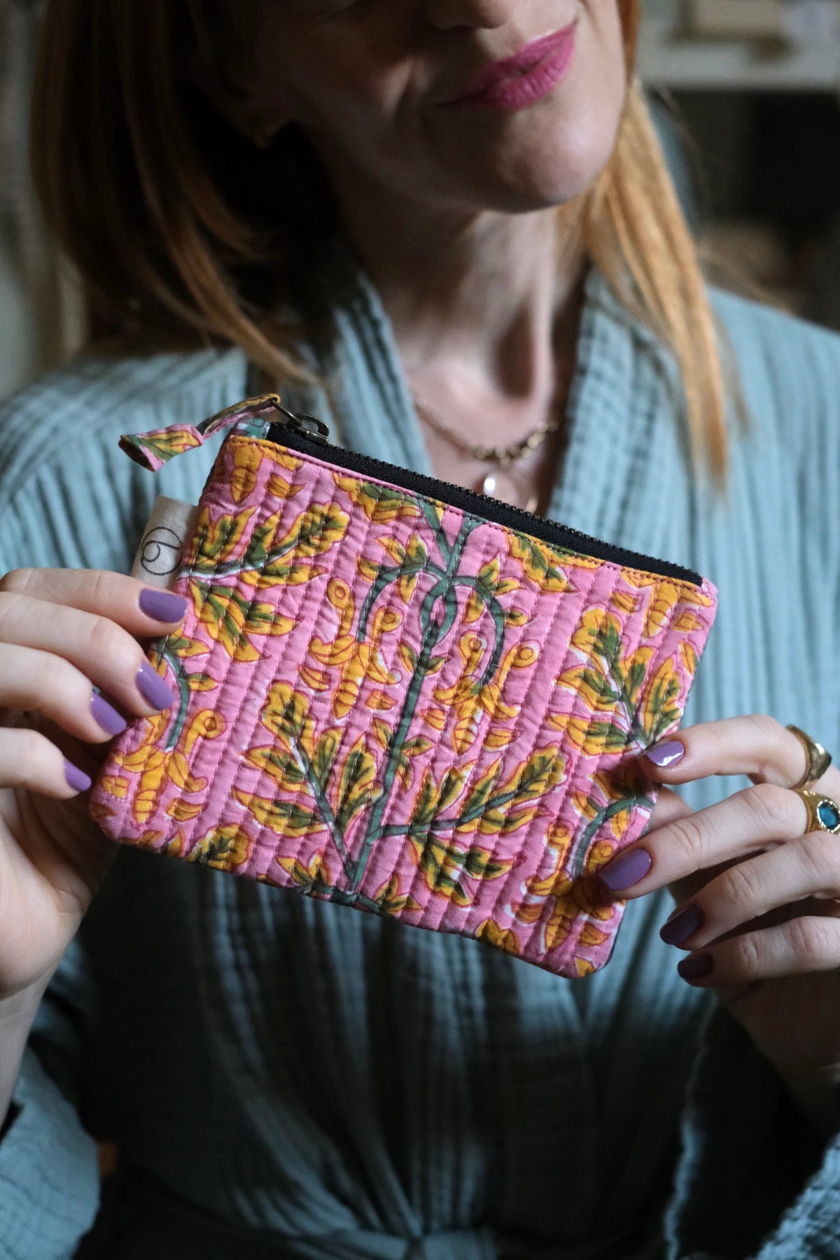 Mini Pochette rosa giallo e verde