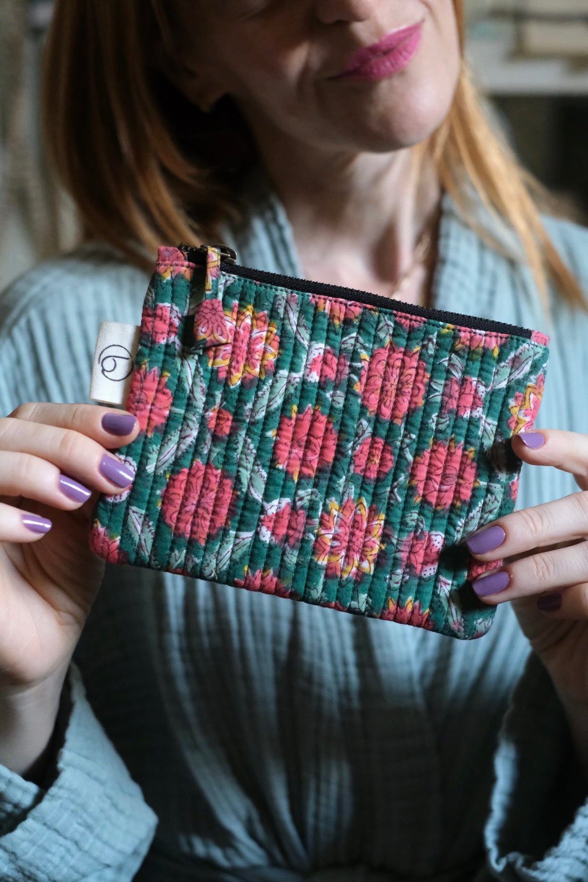 Mini Pochette verde e corallo