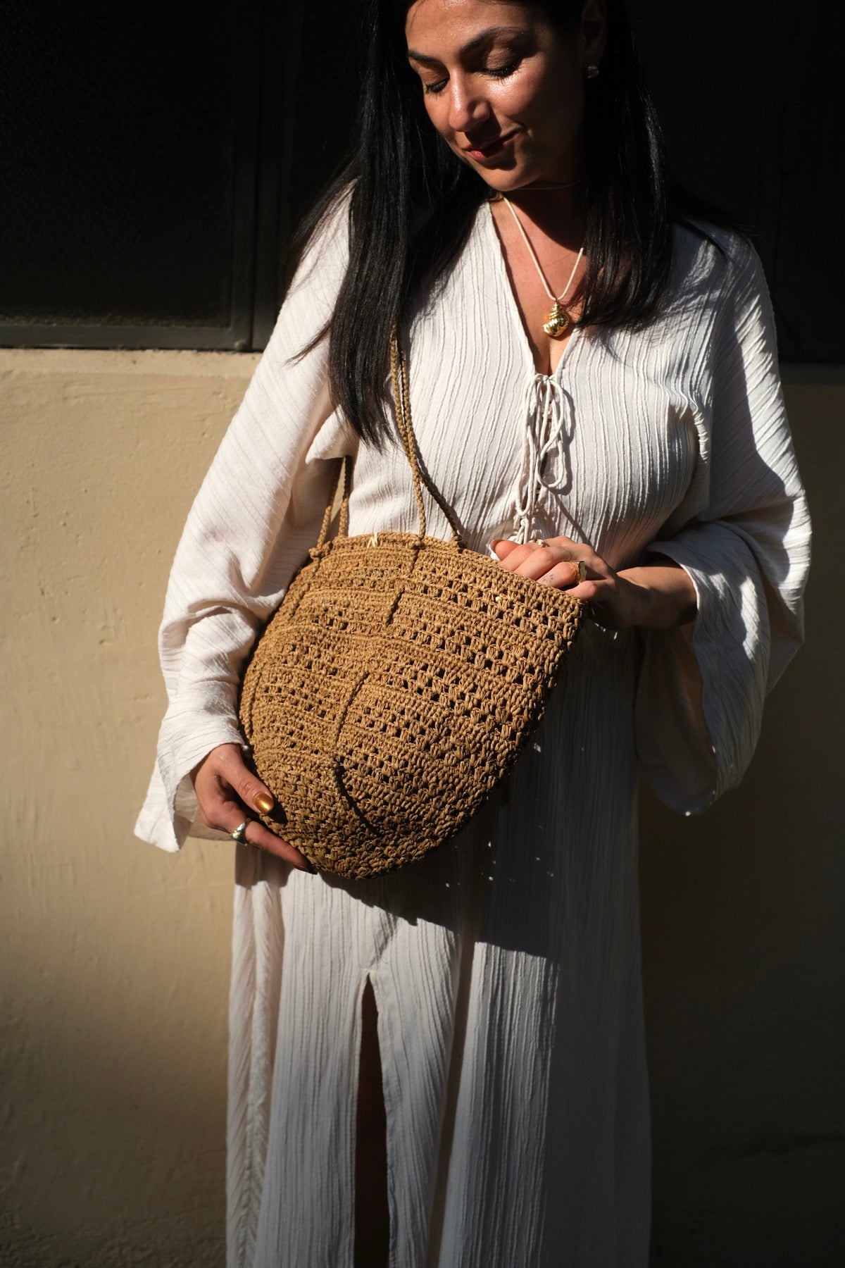 Borsa in rafia Isla Cap Lacy Small Thè