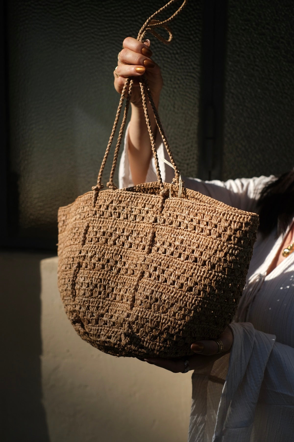 Borsa in rafia Isla Cap Lacy Small Thè